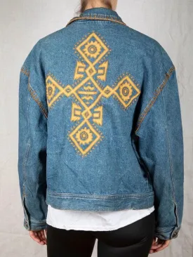 1980s - 90s Medium Wash Denim Jacket with Stitching and Appliqué