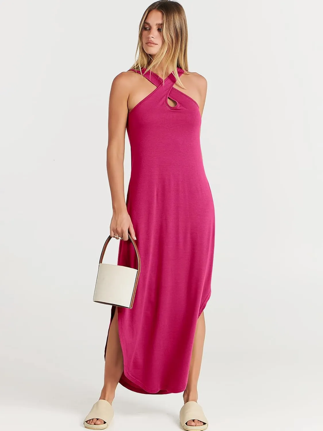 ANRABESS Womens Casual Summer Maxi Dress Sexy Slit Side Sleeveless Loose Beach Long Sundress Vacation Outfits with Pockets