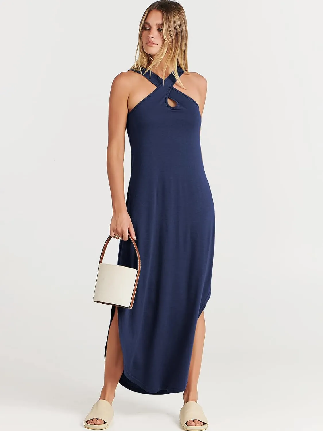 ANRABESS Womens Casual Summer Maxi Dress Sexy Slit Side Sleeveless Loose Beach Long Sundress Vacation Outfits with Pockets