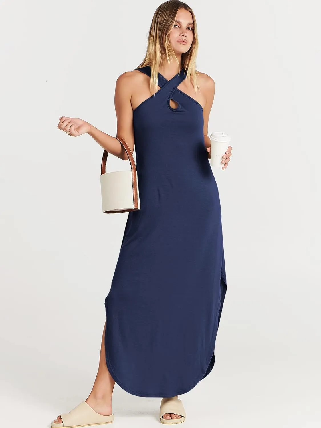 ANRABESS Womens Casual Summer Maxi Dress Sexy Slit Side Sleeveless Loose Beach Long Sundress Vacation Outfits with Pockets