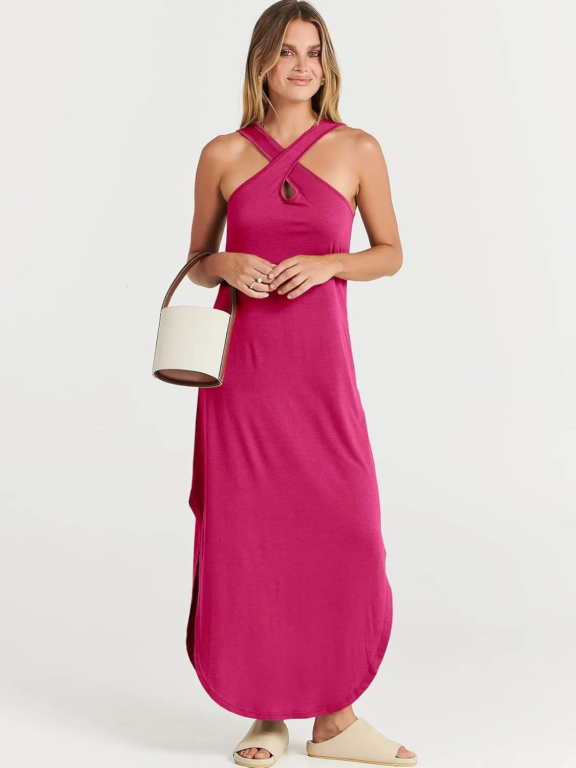 ANRABESS Womens Casual Summer Maxi Dress Sexy Slit Side Sleeveless Loose Beach Long Sundress Vacation Outfits with Pockets