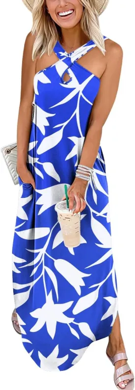 ANRABESS Womens Casual Summer Maxi Dress Sexy Slit Side Sleeveless Loose Beach Long Sundress Vacation Outfits with Pockets