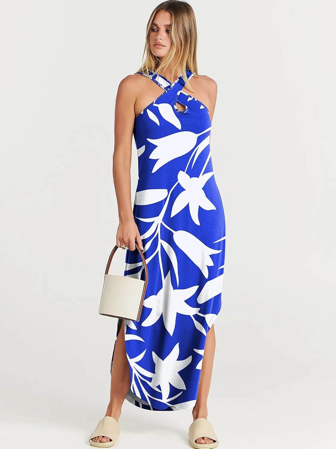 ANRABESS Womens Casual Summer Maxi Dress Sexy Slit Side Sleeveless Loose Beach Long Sundress Vacation Outfits with Pockets