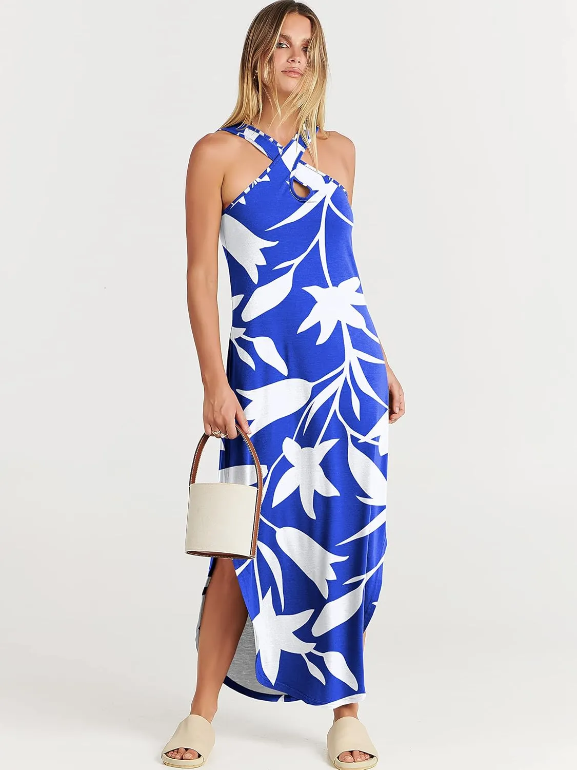 ANRABESS Womens Casual Summer Maxi Dress Sexy Slit Side Sleeveless Loose Beach Long Sundress Vacation Outfits with Pockets
