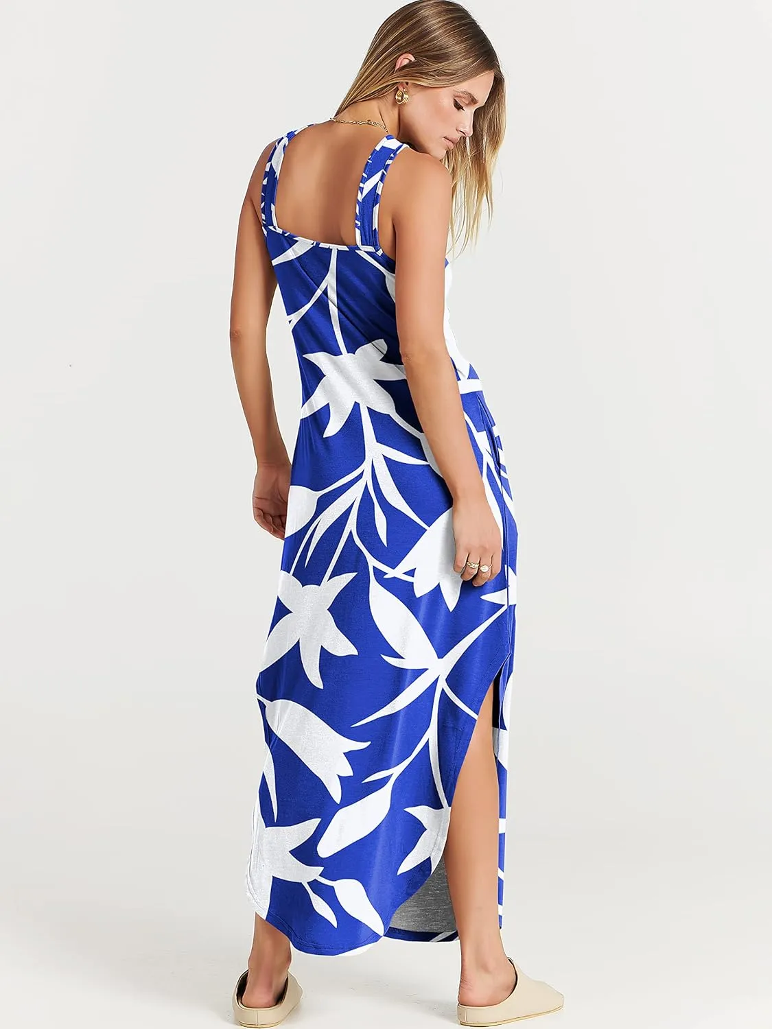 ANRABESS Womens Casual Summer Maxi Dress Sexy Slit Side Sleeveless Loose Beach Long Sundress Vacation Outfits with Pockets