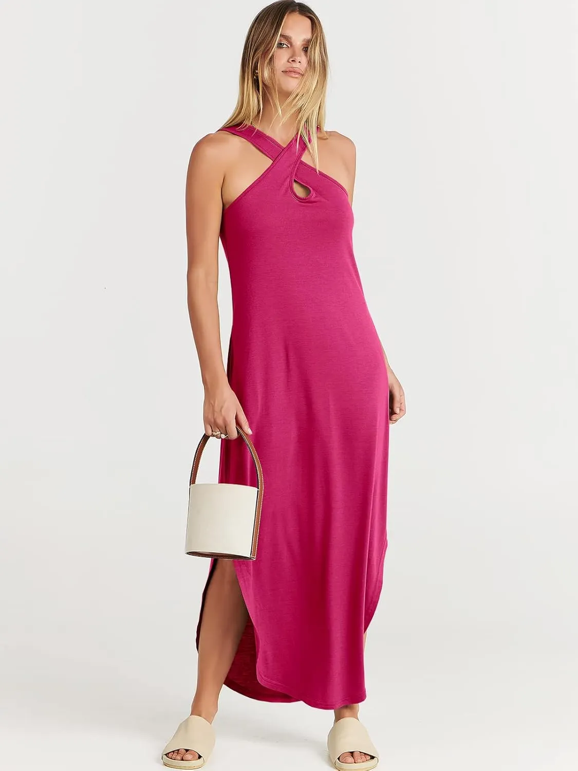 ANRABESS Womens Casual Summer Maxi Dress Sexy Slit Side Sleeveless Loose Beach Long Sundress Vacation Outfits with Pockets