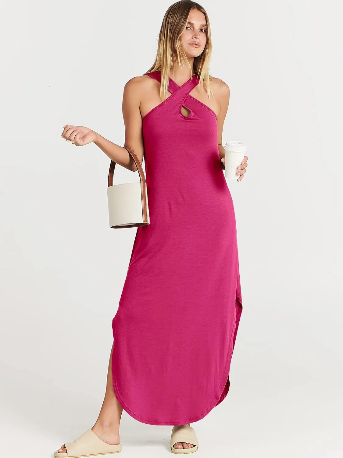 ANRABESS Womens Casual Summer Maxi Dress Sexy Slit Side Sleeveless Loose Beach Long Sundress Vacation Outfits with Pockets
