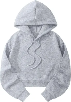 Avanova Women Los Angeles Graphic Drawstring Crop Hoodie Long Sleeve Drop Shoulder Pullover Sweatshirt