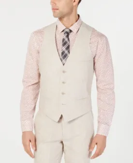 Bar Iii Men's Slim Fit Linen Suit Vest Tan Large