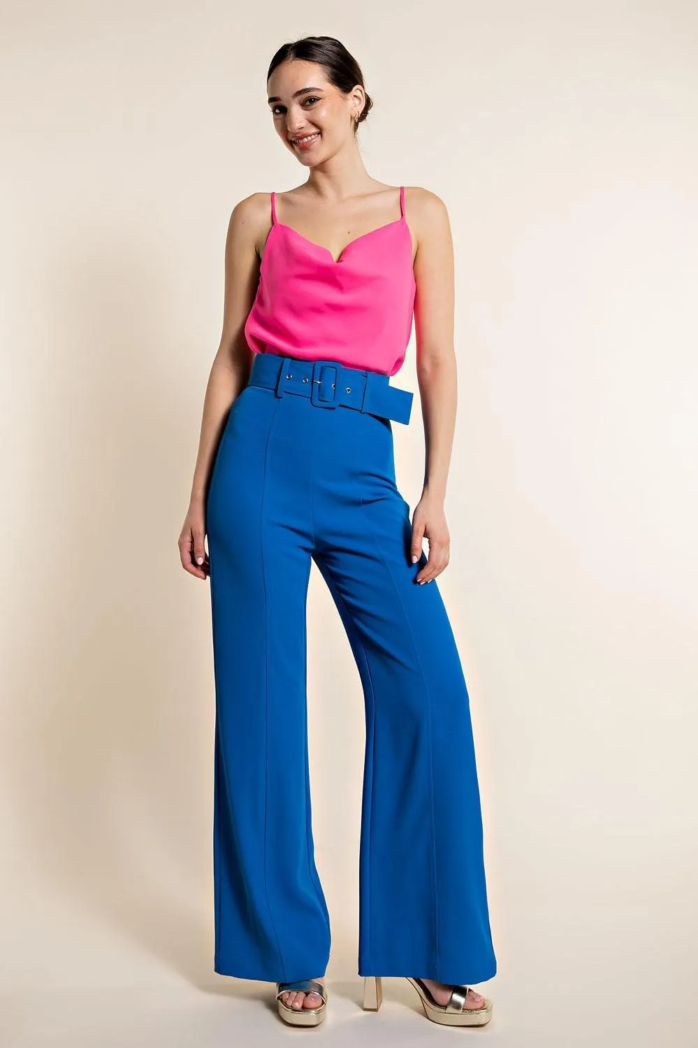 Belted High Waist Wide Leg Pants