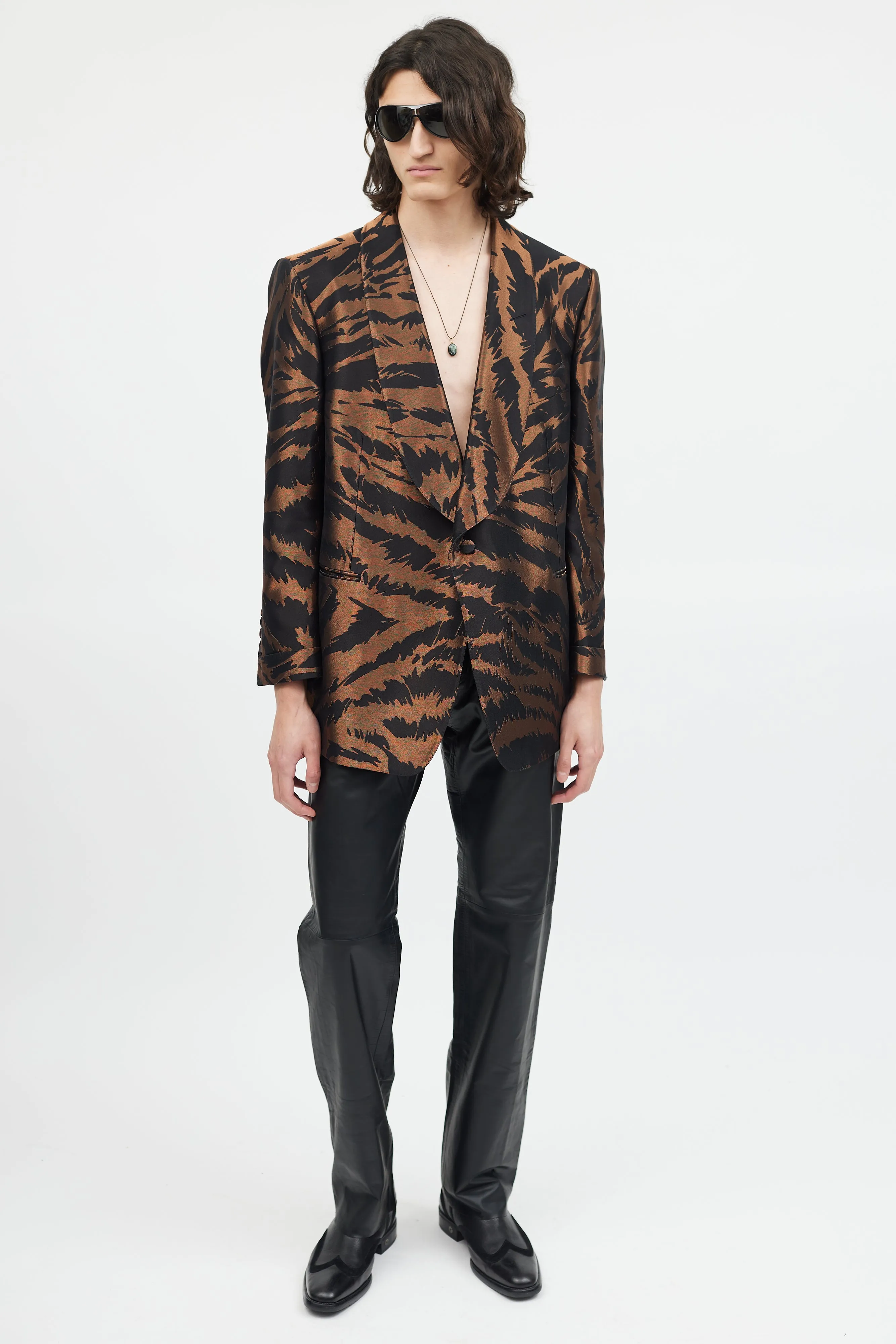 Black & Bronze Metallic Shawl Collar Blazer