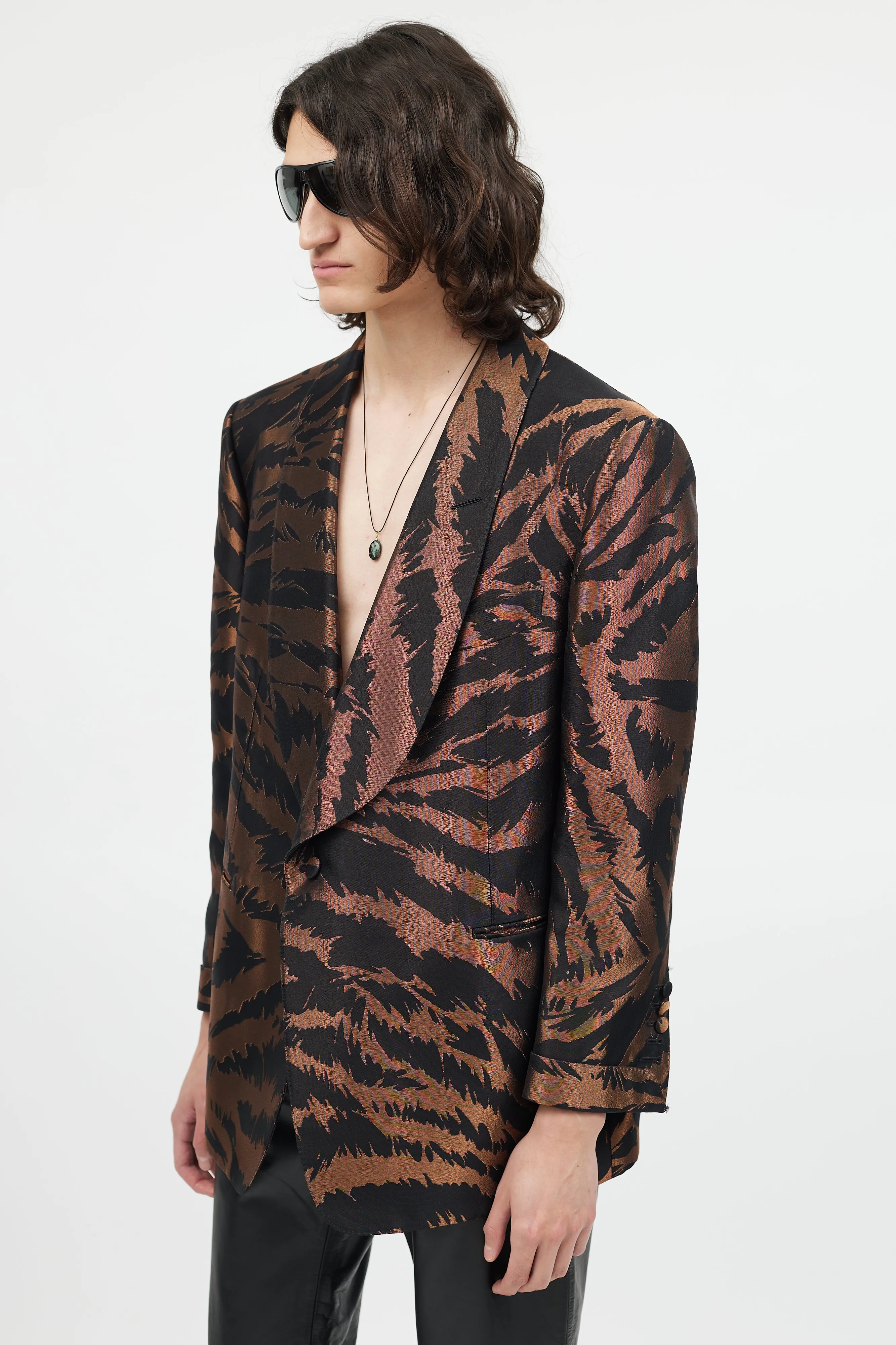 Black & Bronze Metallic Shawl Collar Blazer