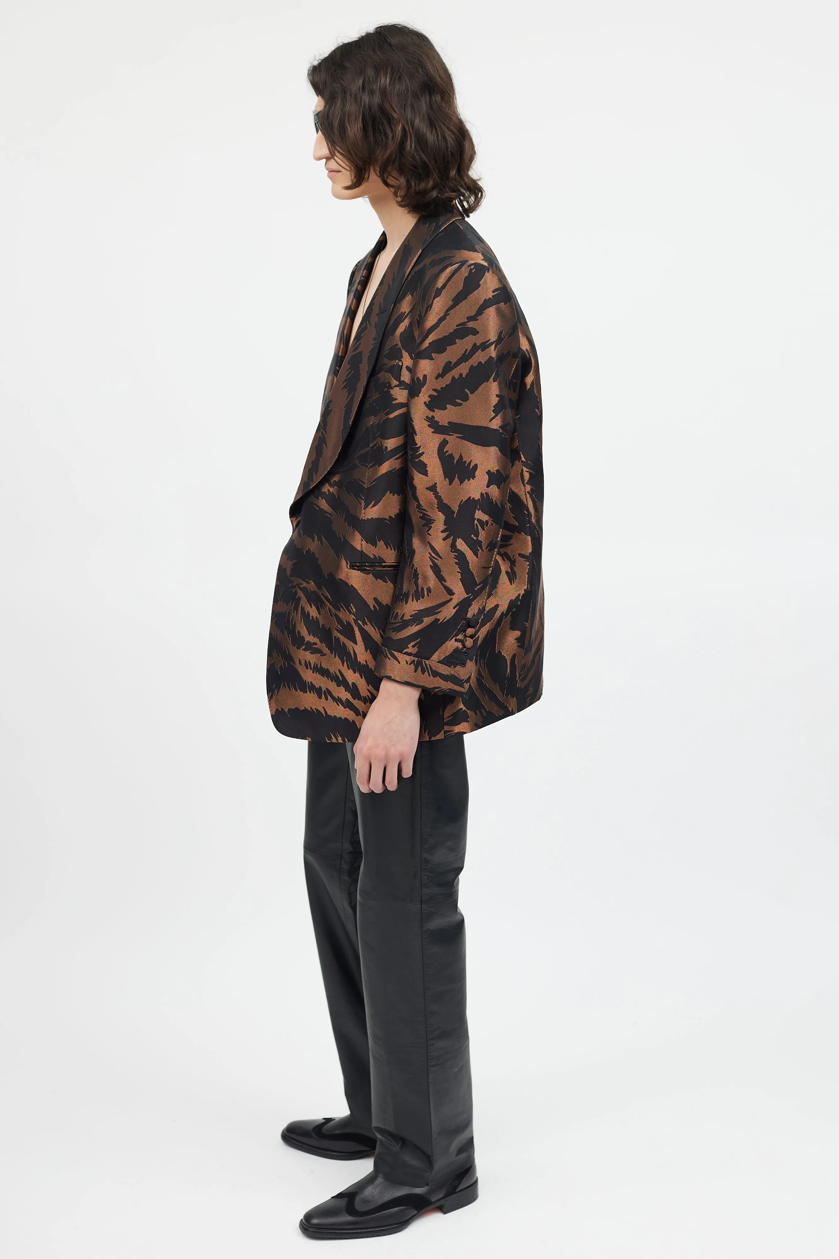 Black & Bronze Metallic Shawl Collar Blazer