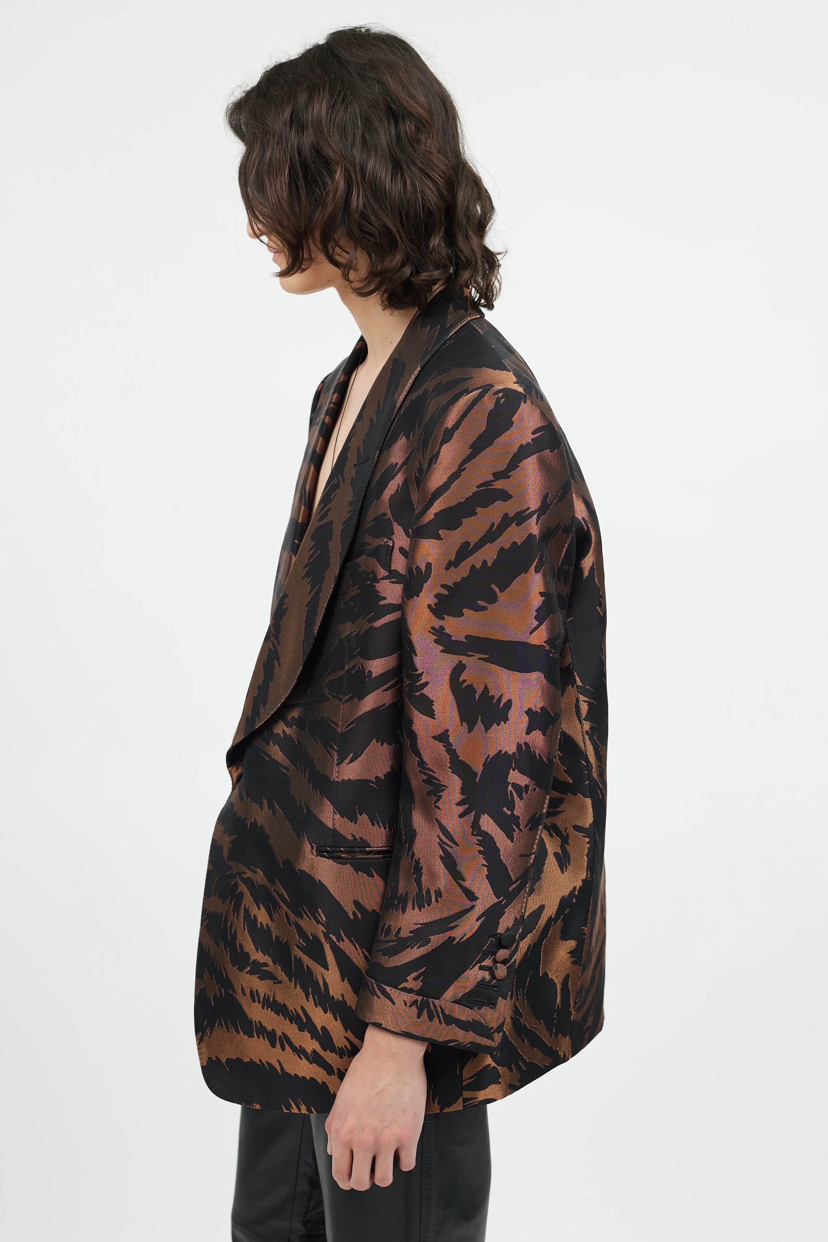 Black & Bronze Metallic Shawl Collar Blazer
