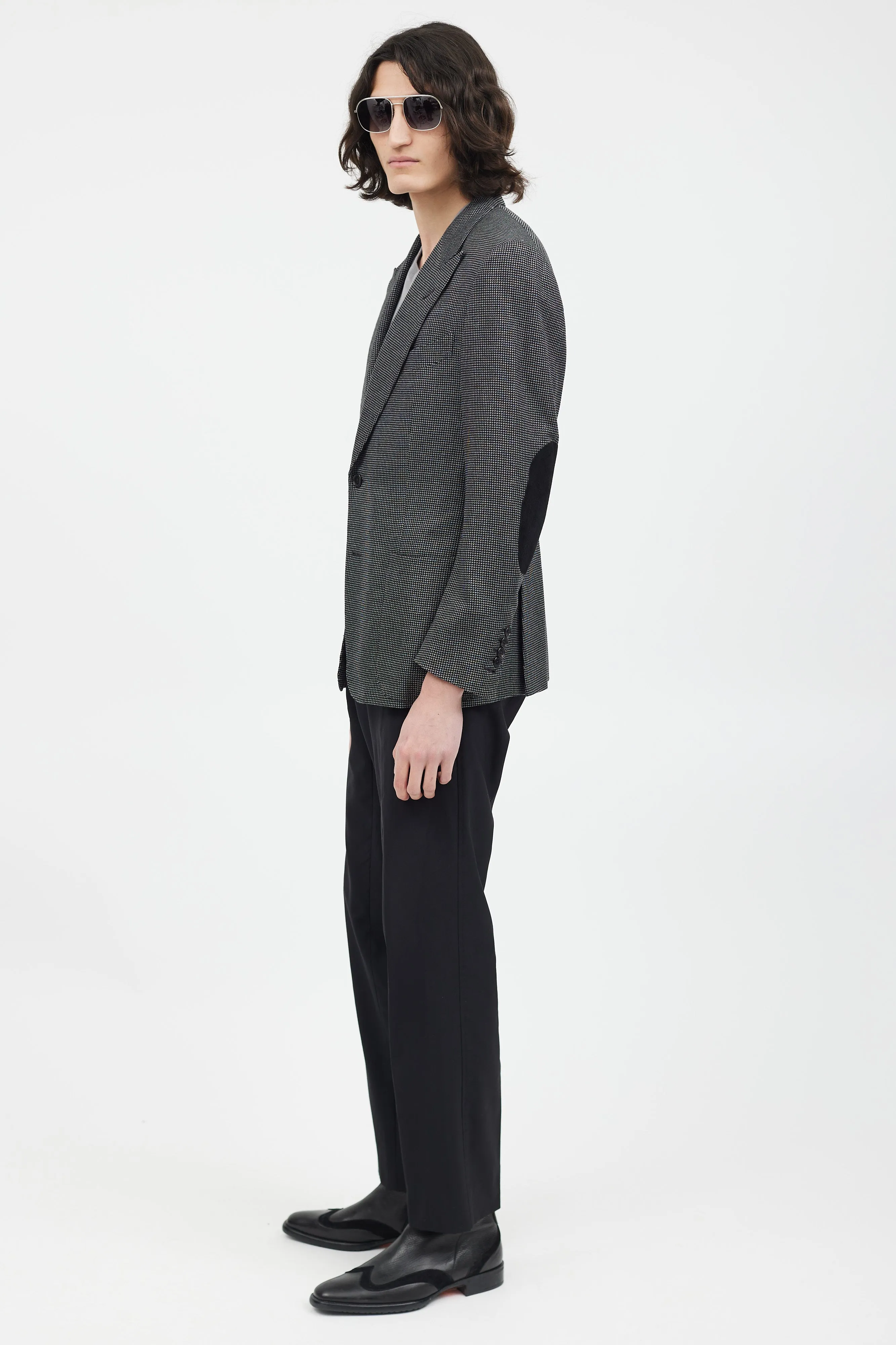 Black & Grey Silk Houndstooth Blazer
