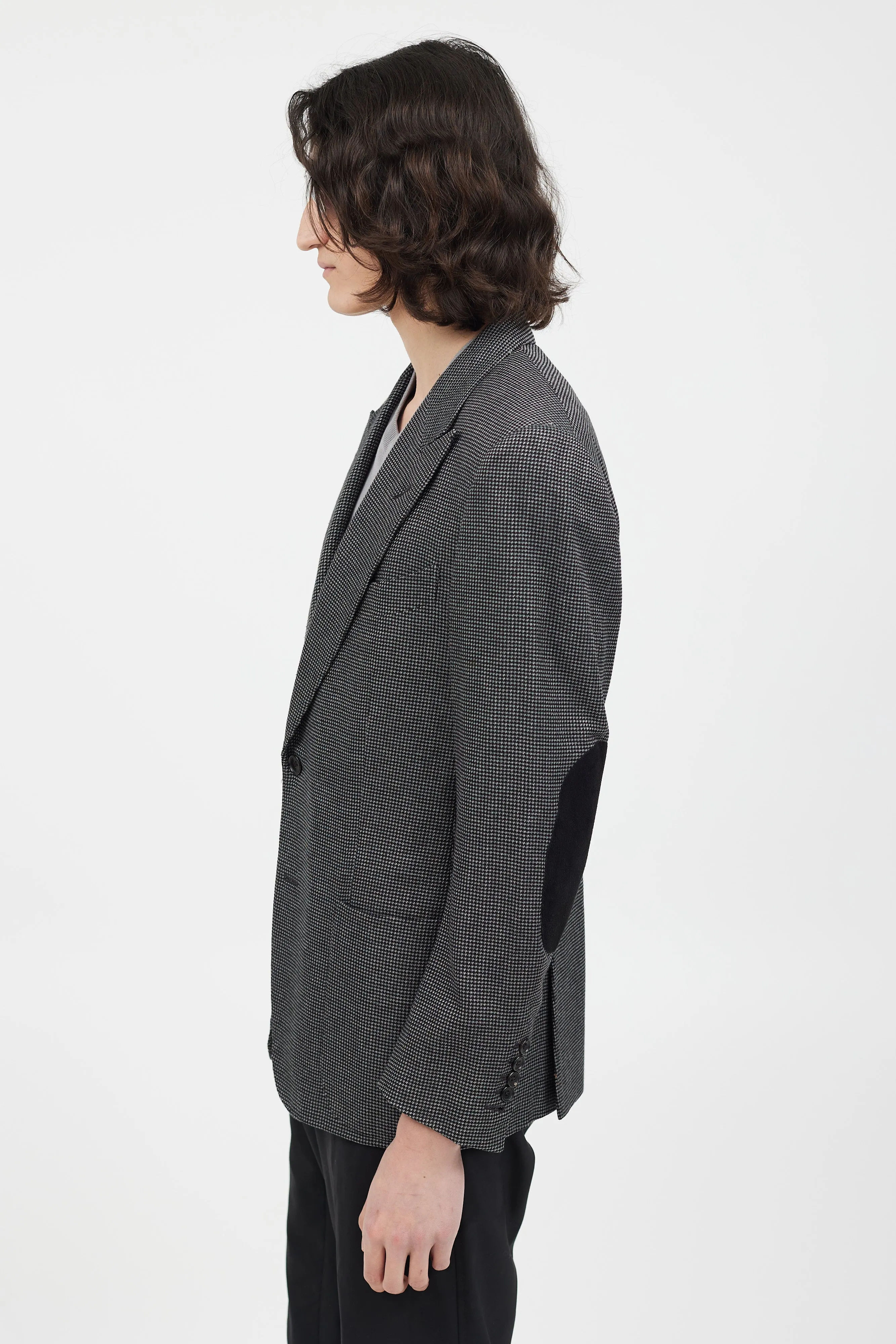 Black & Grey Silk Houndstooth Blazer