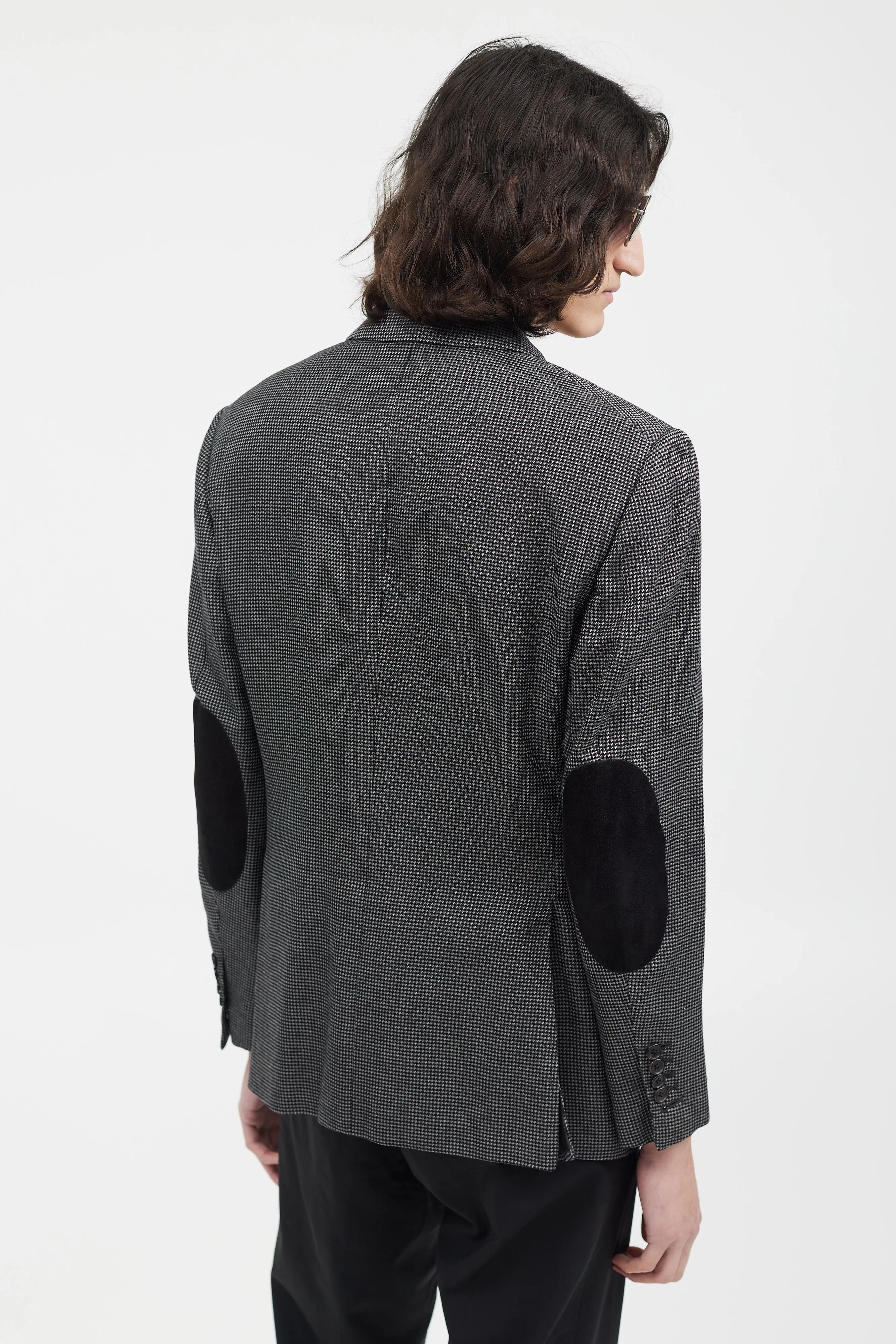 Black & Grey Silk Houndstooth Blazer