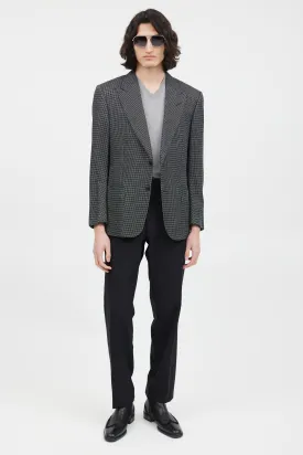 Black & Grey Silk Houndstooth Blazer