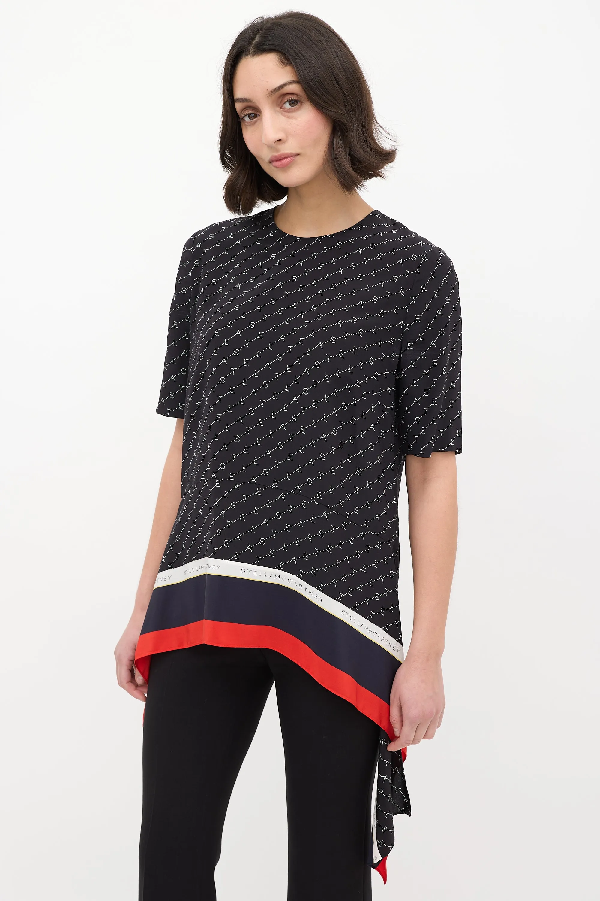 Black & Multi Silk Monogram Blouse