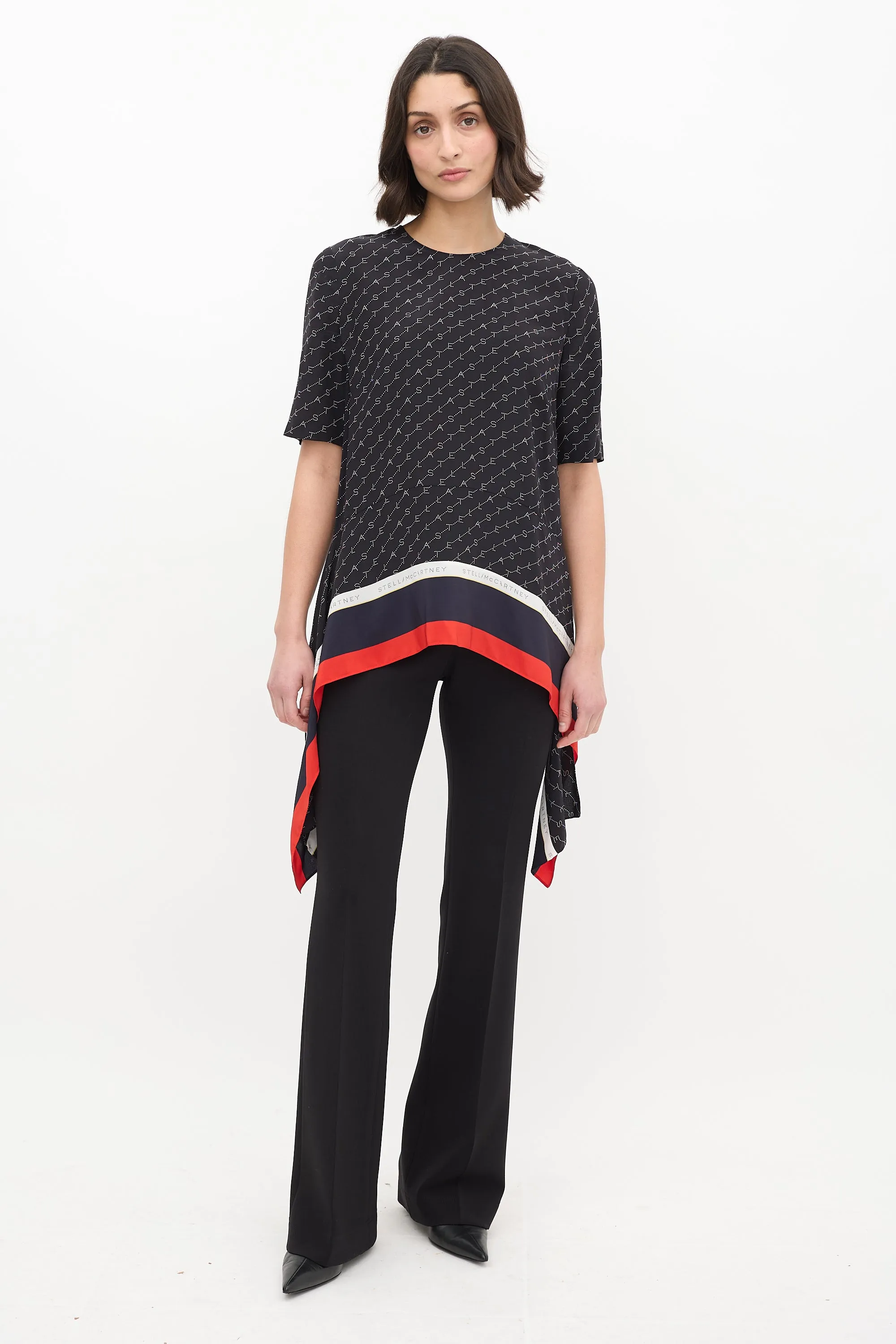 Black & Multi Silk Monogram Blouse