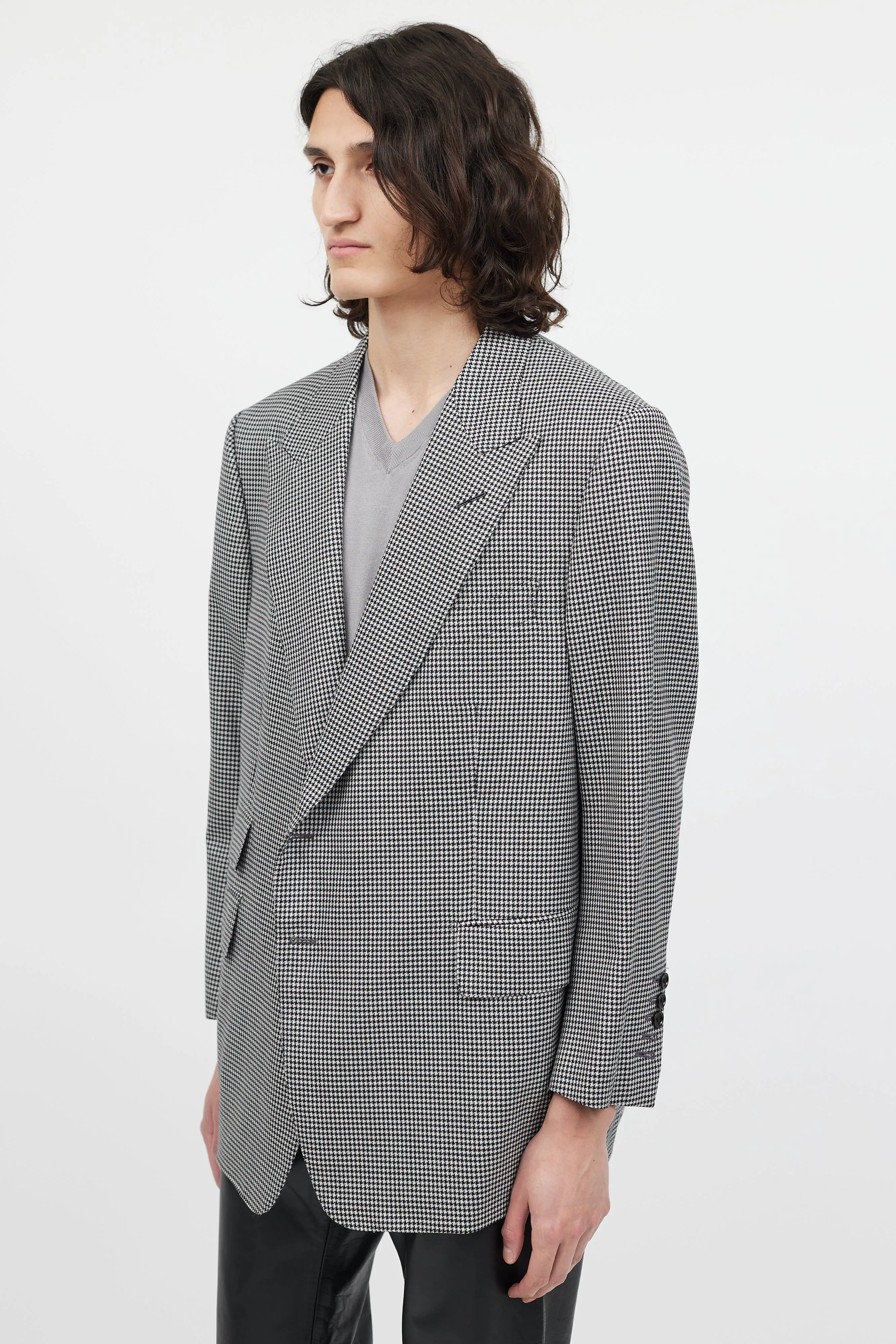 Black & White Wool Houndstooth Blazer