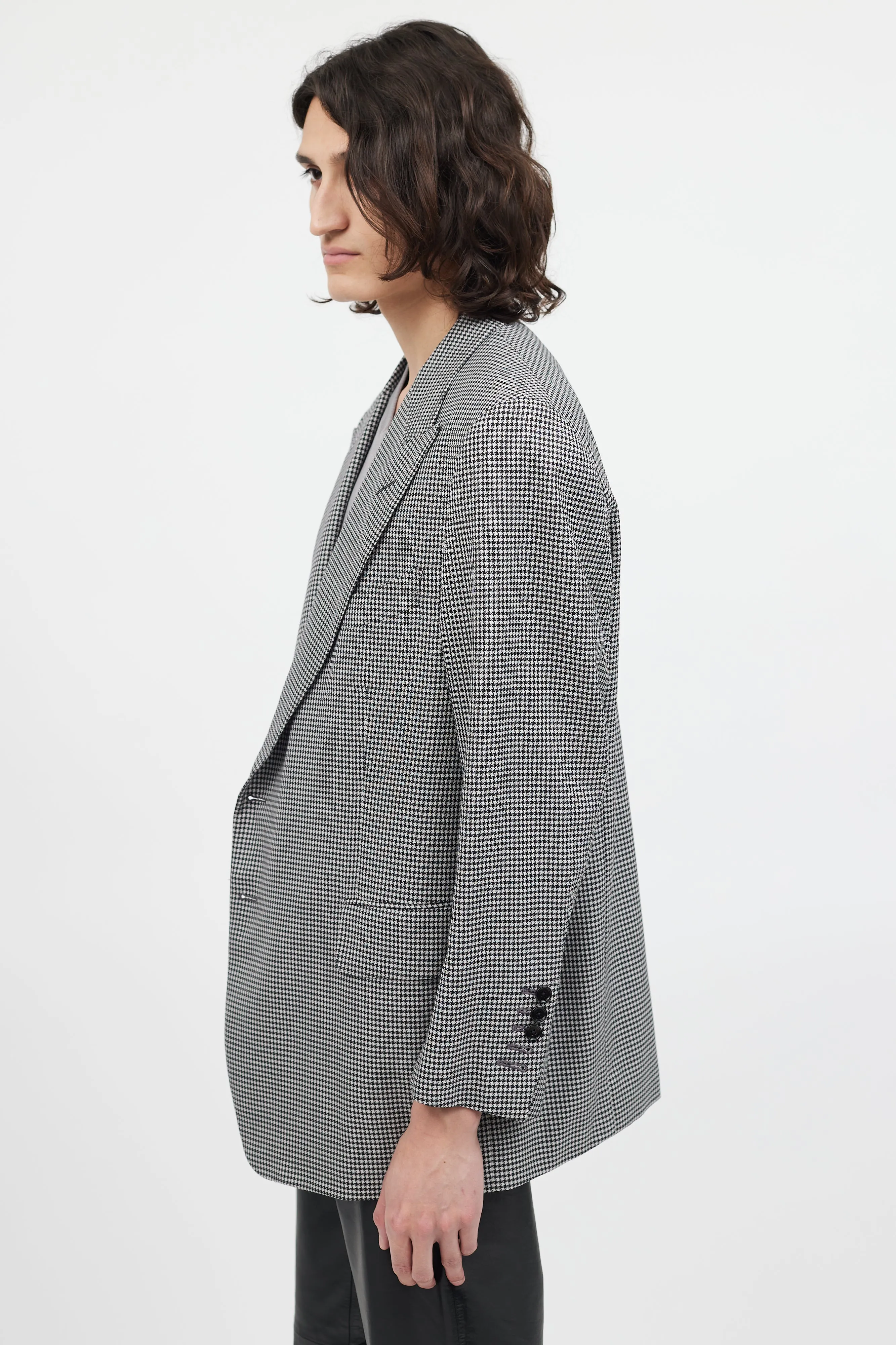Black & White Wool Houndstooth Blazer