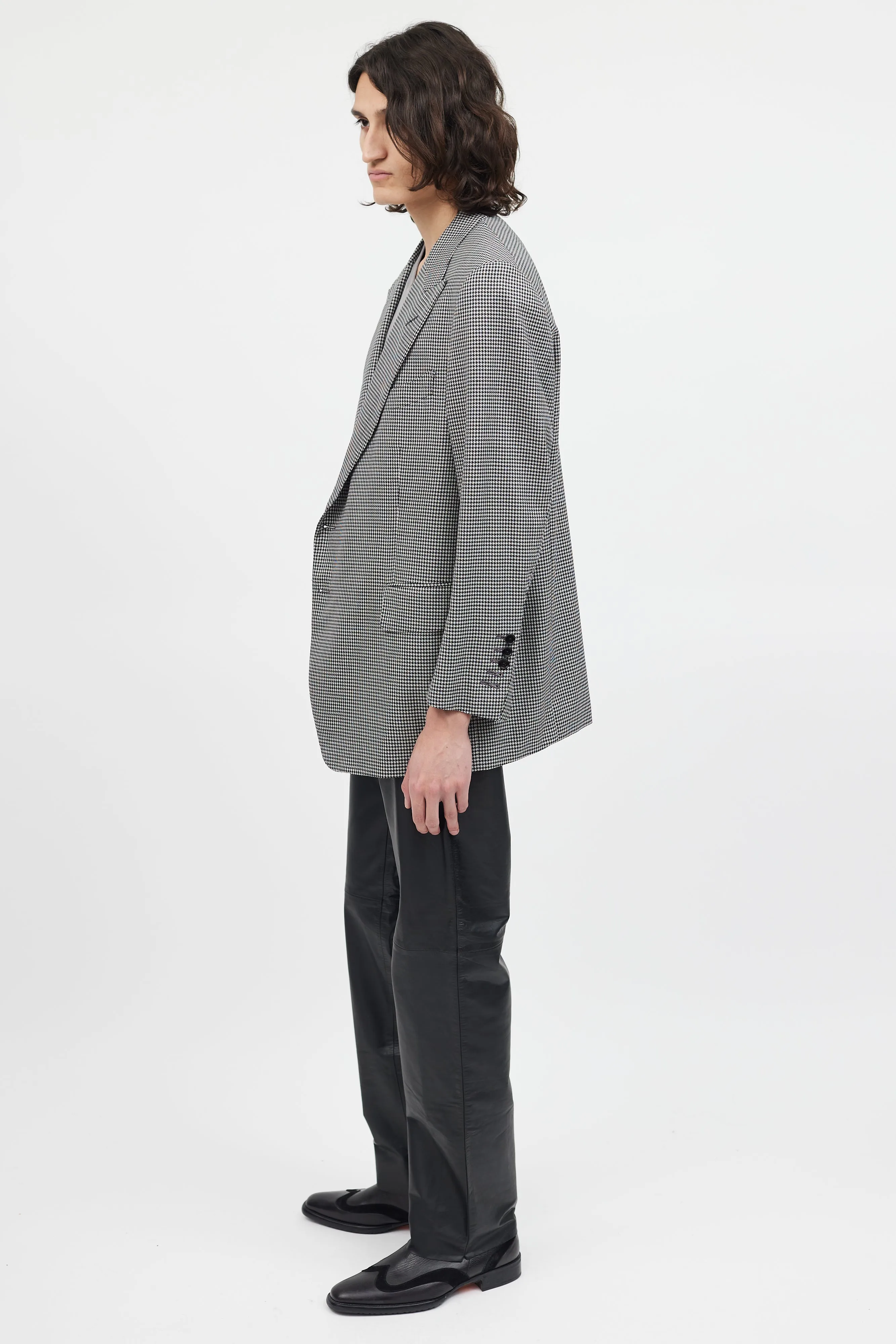 Black & White Wool Houndstooth Blazer