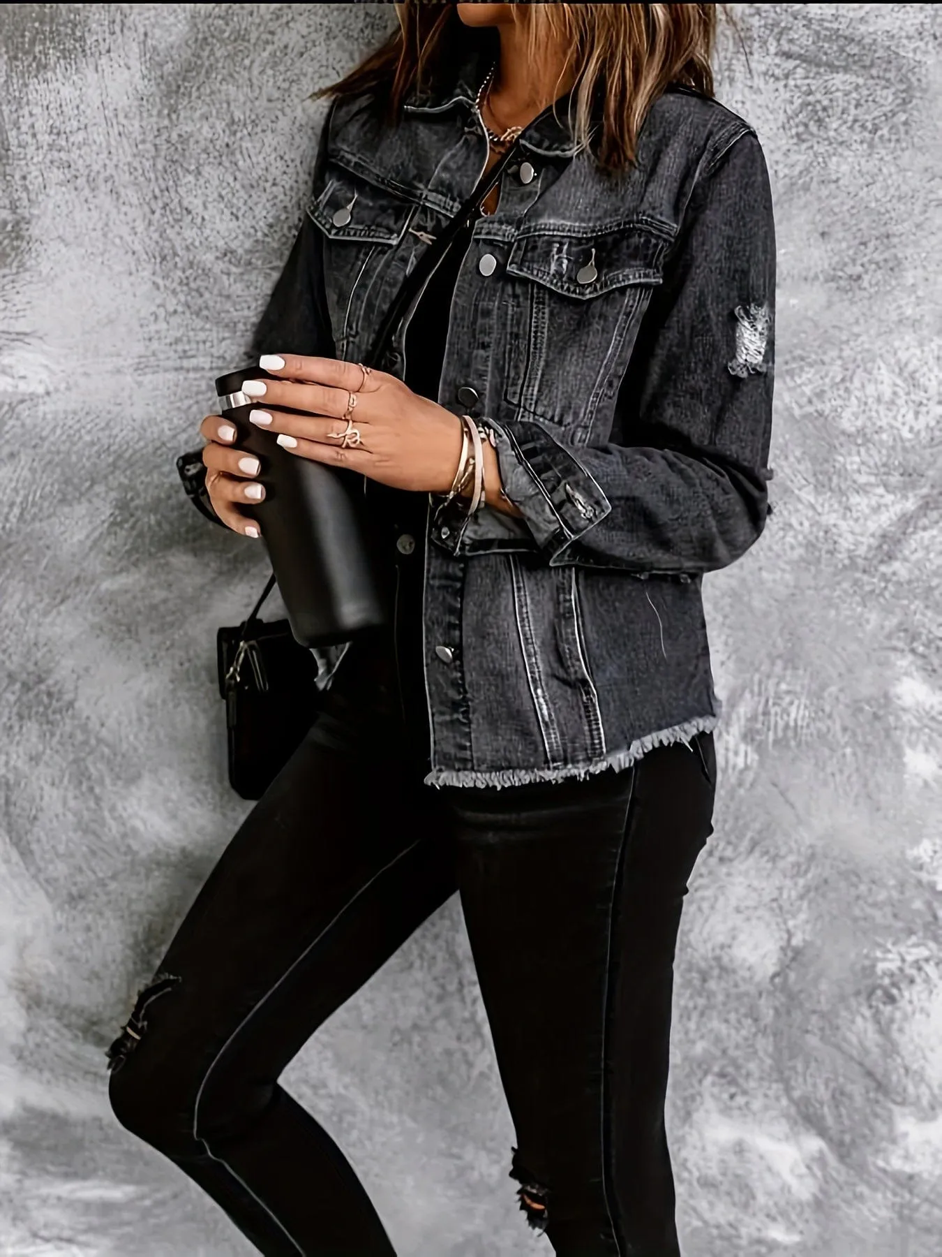 Black Ripped Denim Jacket
