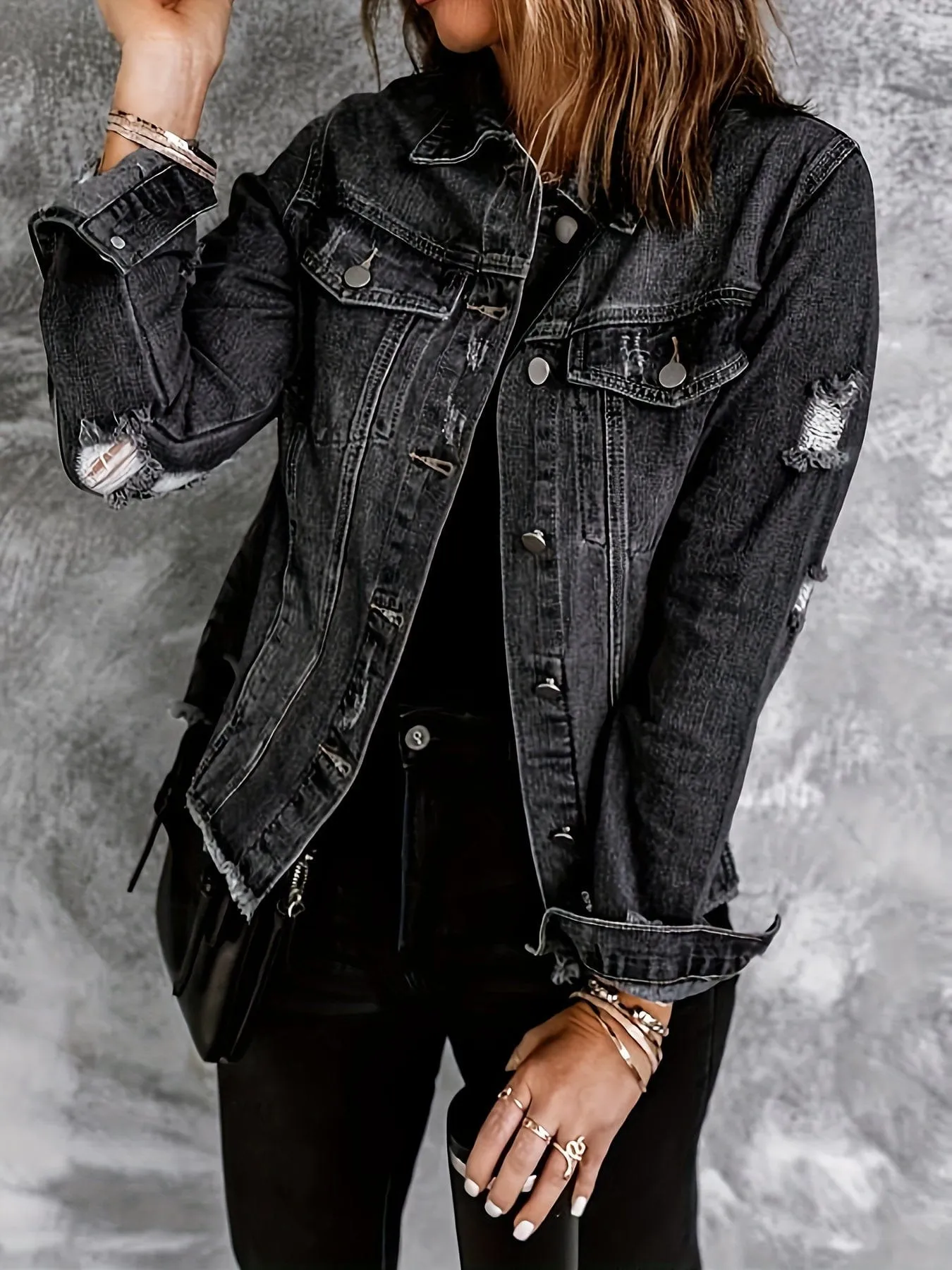 Black Ripped Denim Jacket
