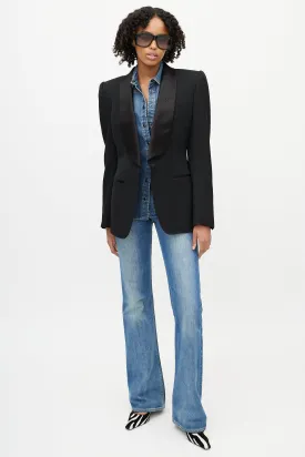 Black Wool Silk Shawl Tuxedo Blazer