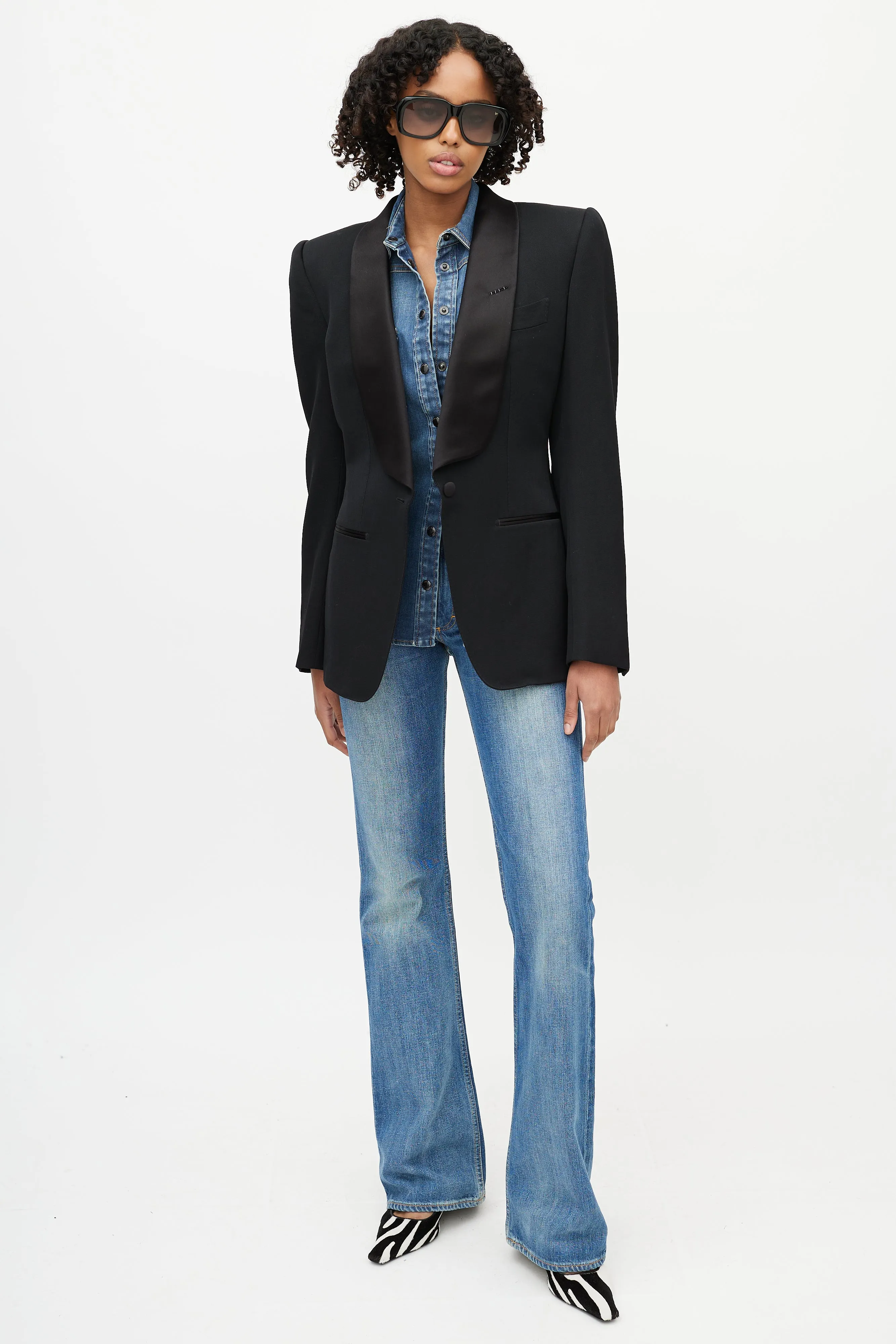 Black Wool Silk Shawl Tuxedo Blazer
