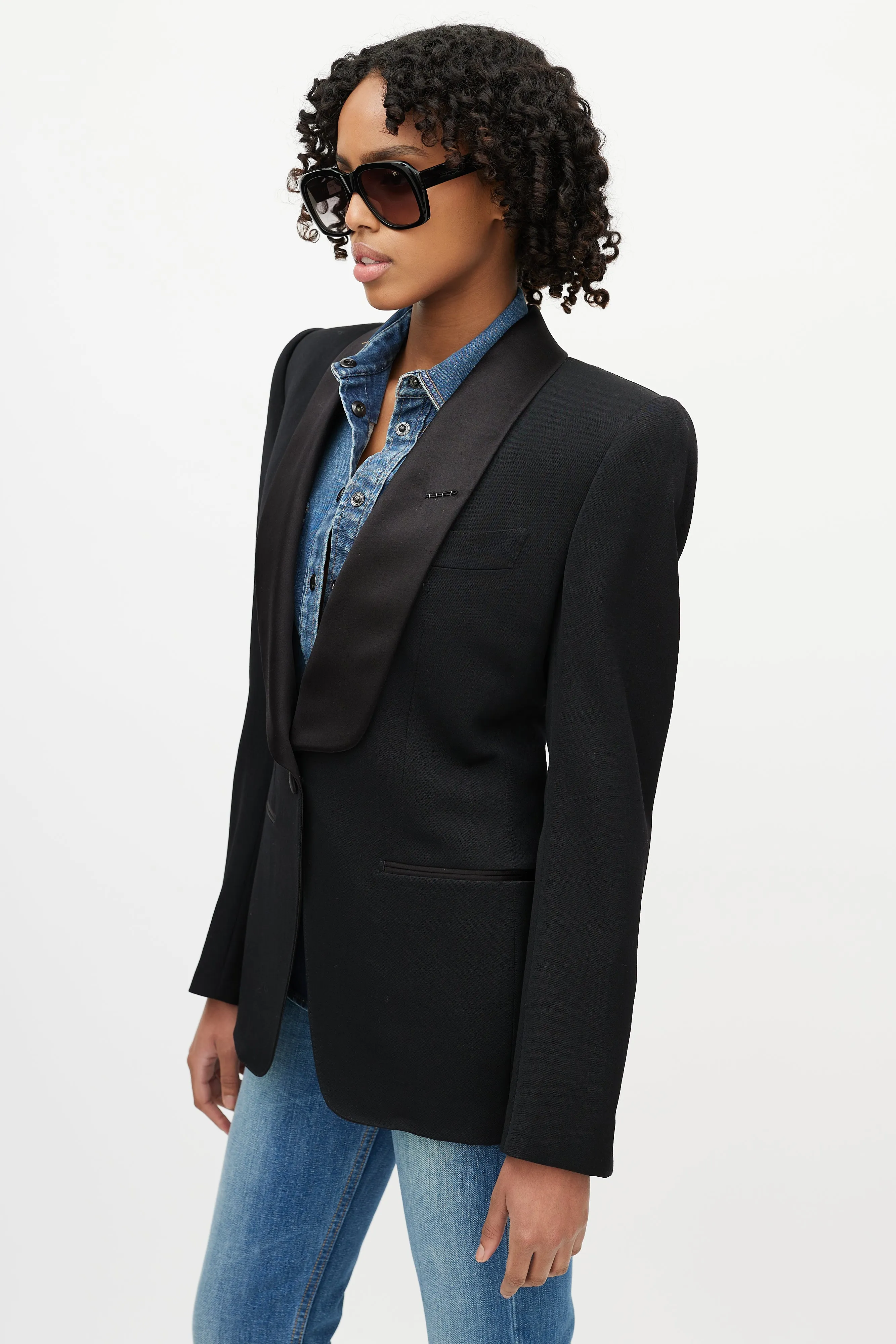 Black Wool Silk Shawl Tuxedo Blazer