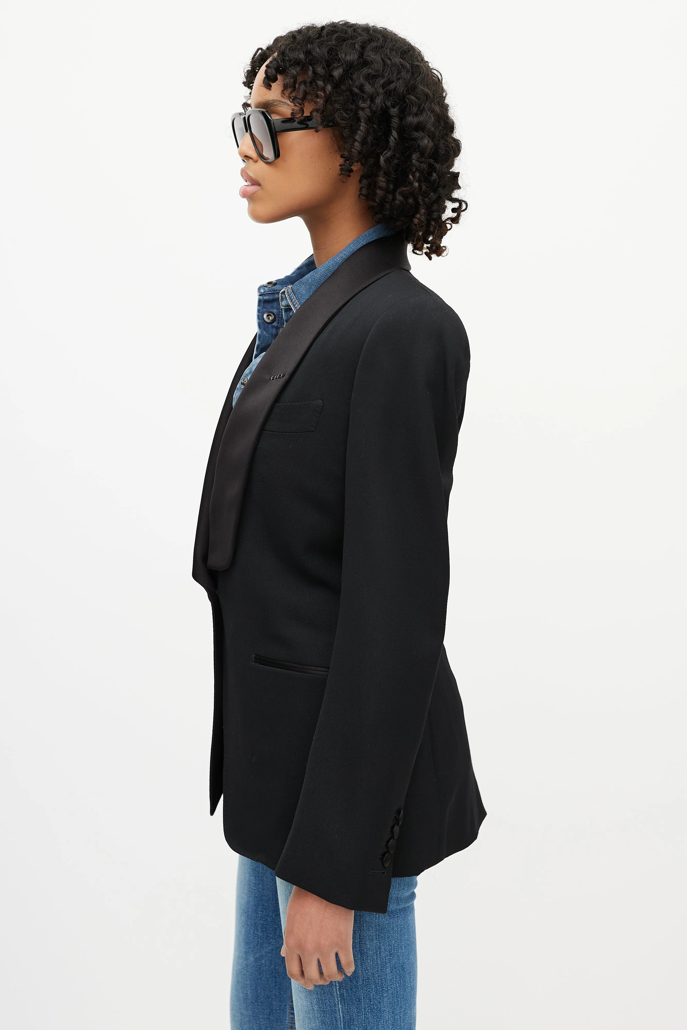 Black Wool Silk Shawl Tuxedo Blazer