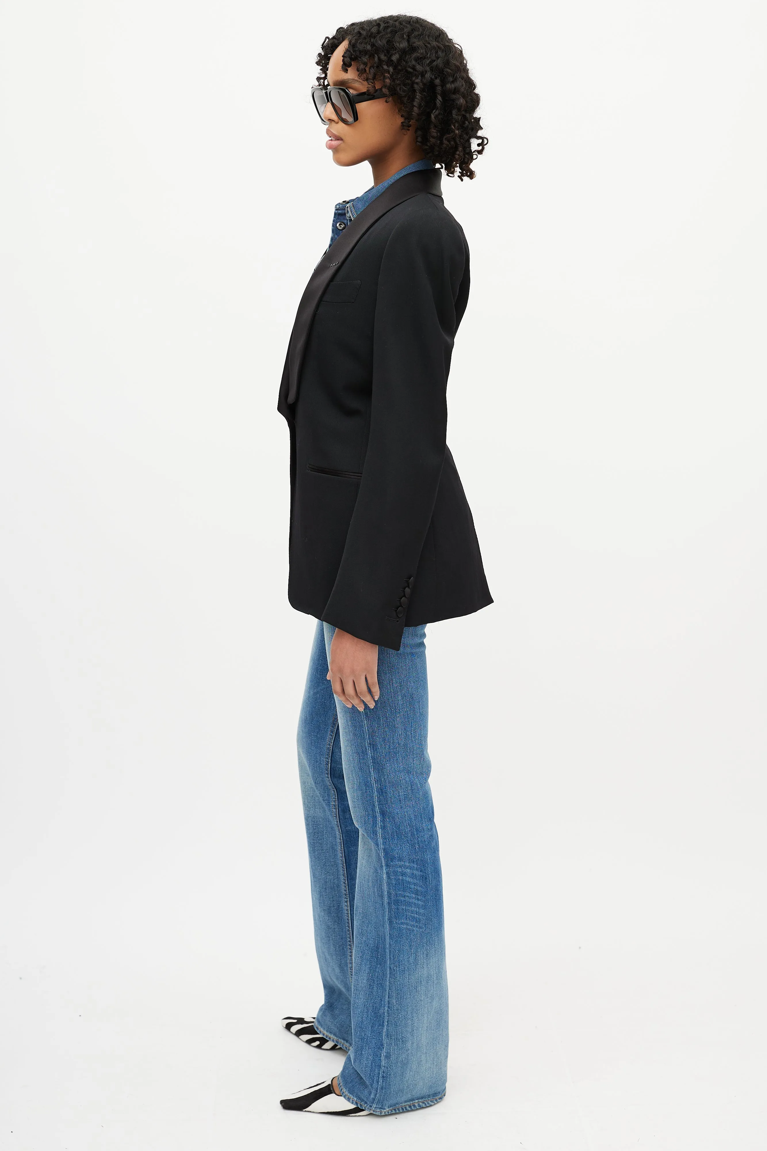 Black Wool Silk Shawl Tuxedo Blazer