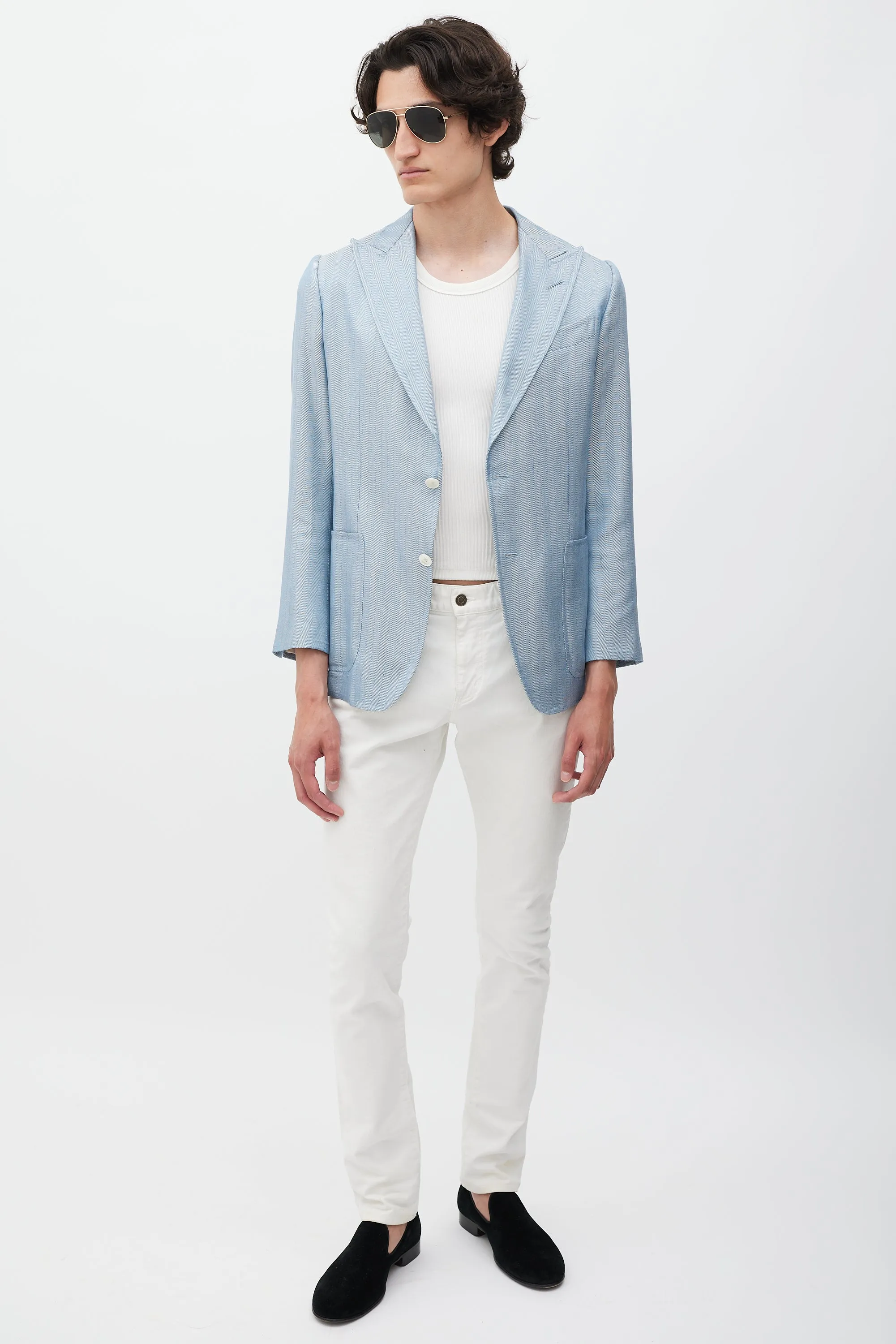 Blue Silk Houndstooth Blazer