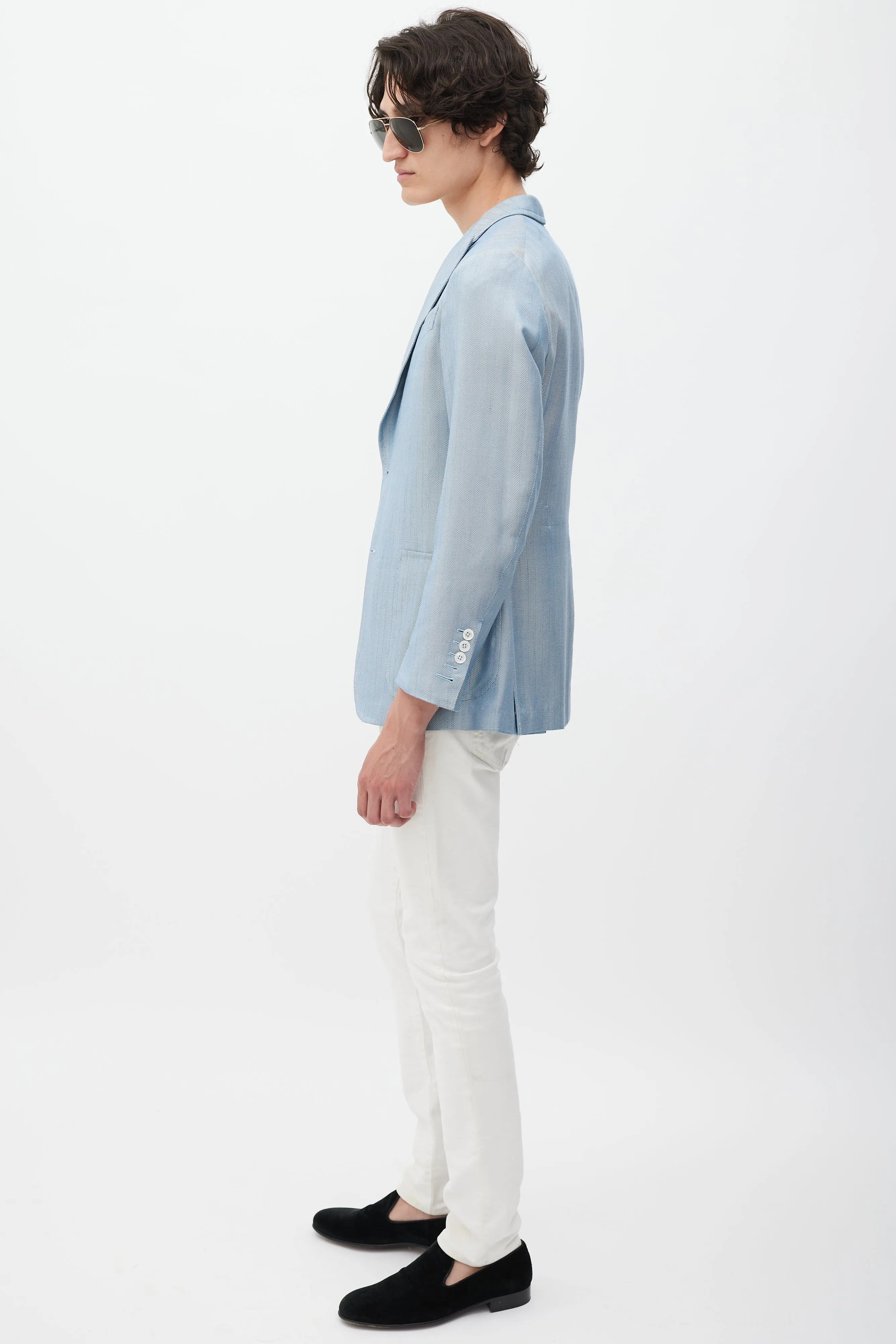 Blue Silk Houndstooth Blazer