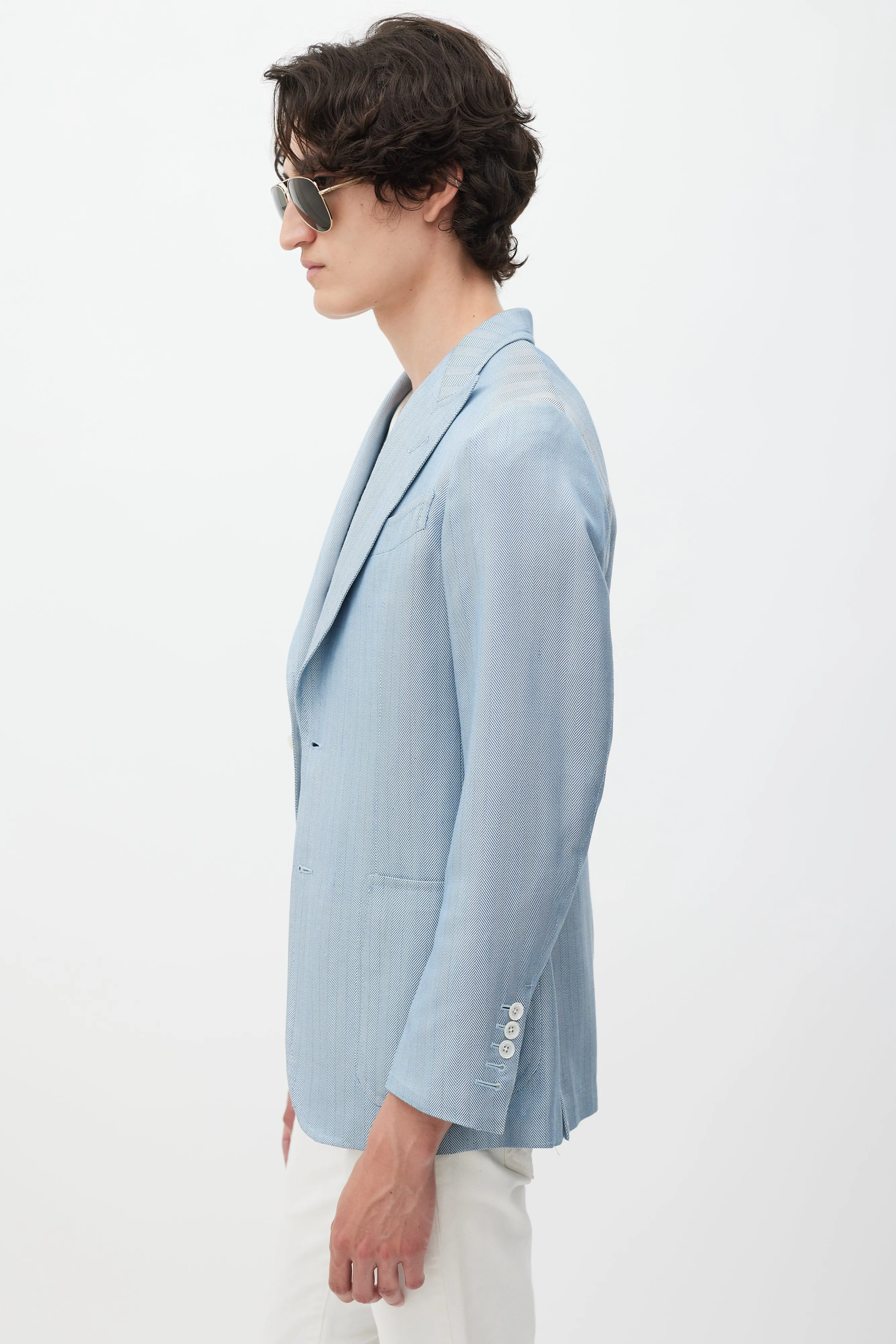 Blue Silk Houndstooth Blazer