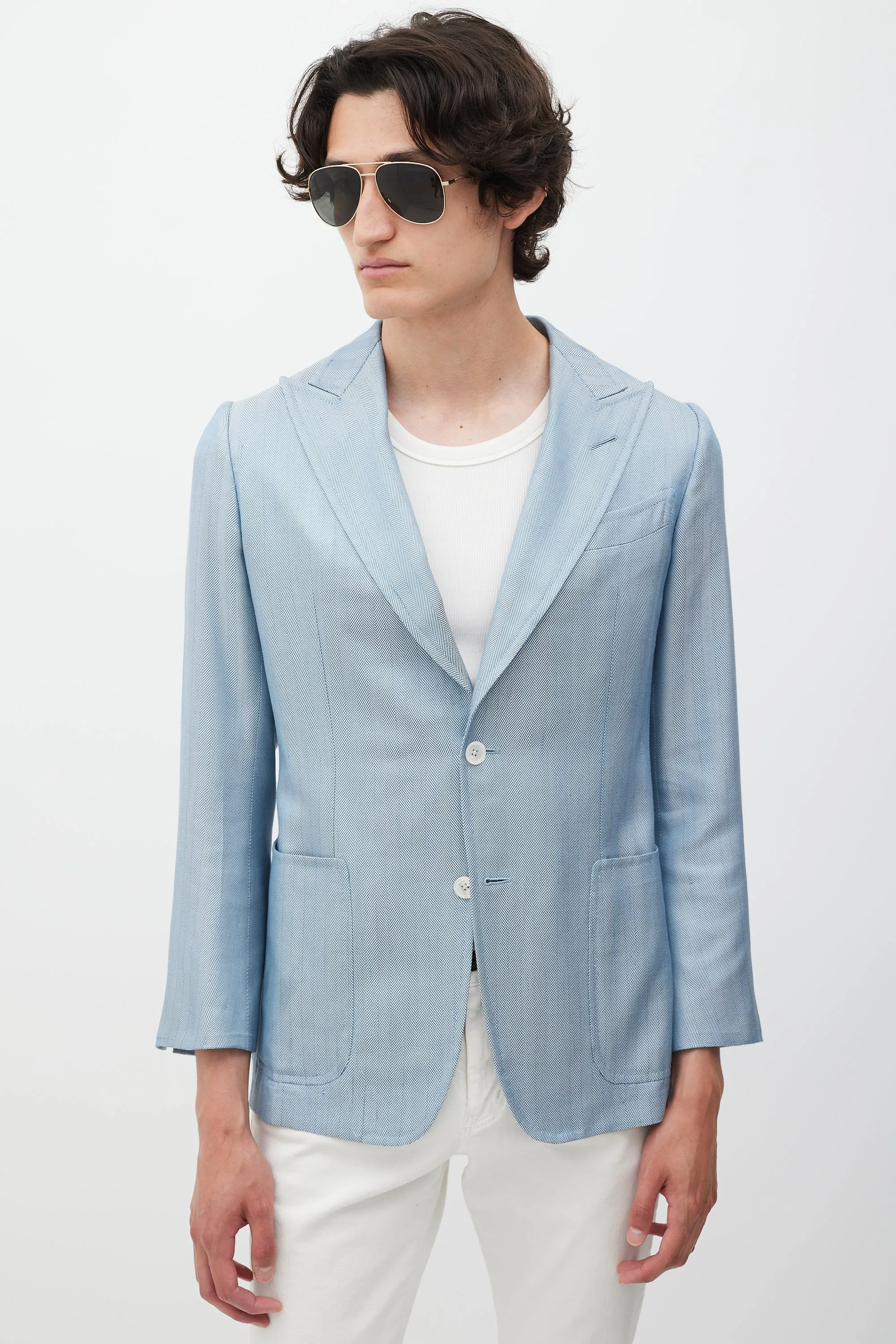 Blue Silk Houndstooth Blazer