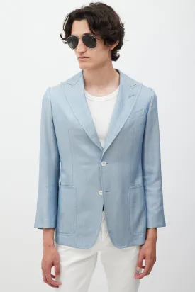Blue Silk Houndstooth Blazer