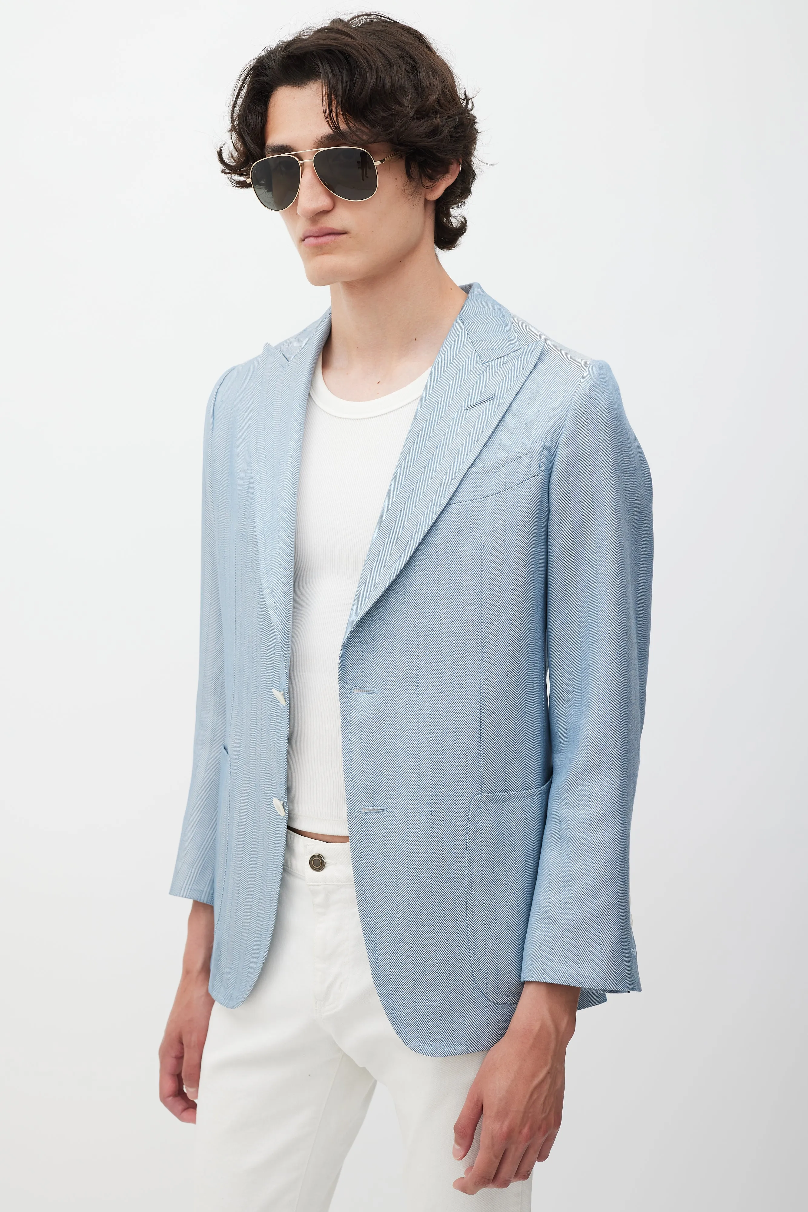 Blue Silk Houndstooth Blazer