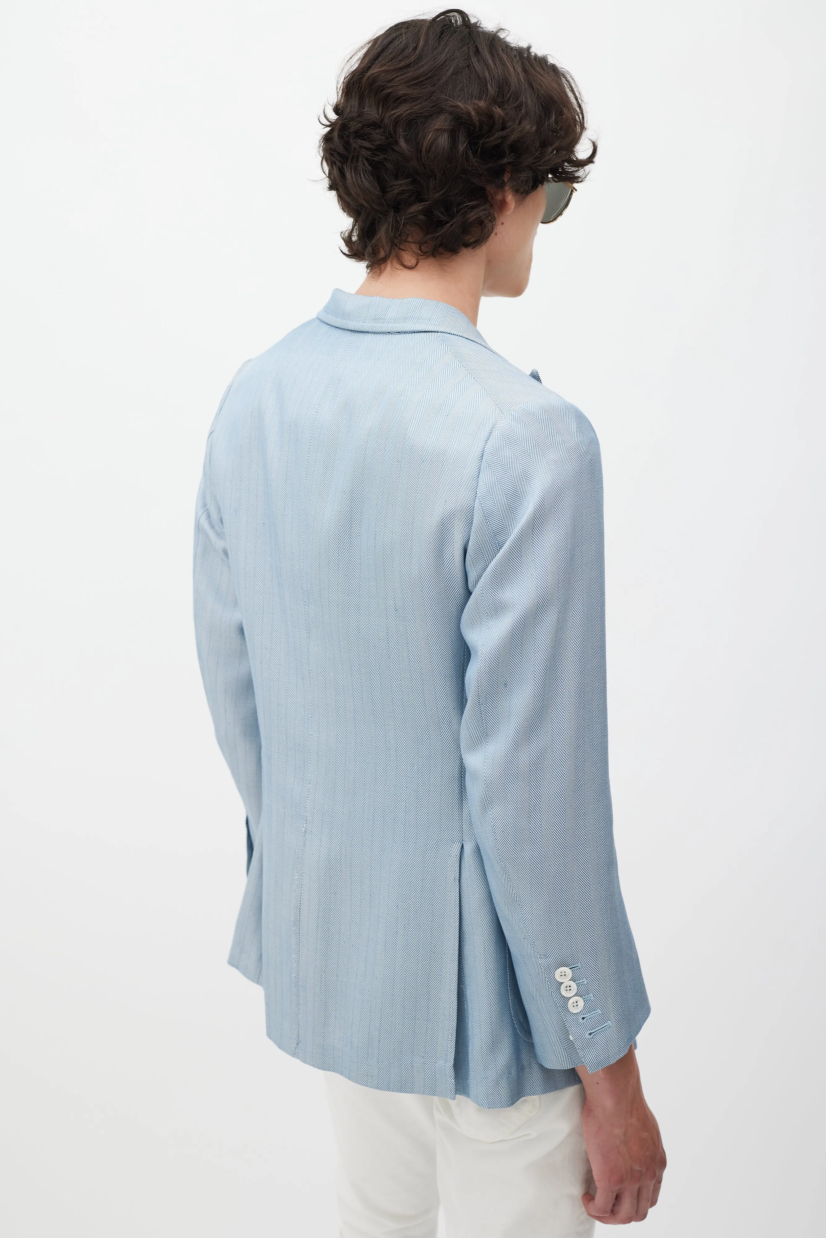 Blue Silk Houndstooth Blazer