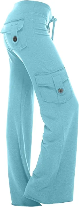 Cargo Yoga Pants with Pockets for Women Slim Fit Tight Barely Flare Leg Pants Stretch Athletic Workout Gym Pants