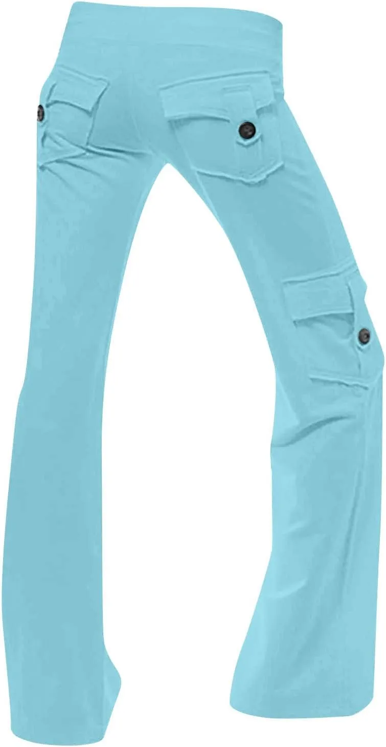 Cargo Yoga Pants with Pockets for Women Slim Fit Tight Barely Flare Leg Pants Stretch Athletic Workout Gym Pants