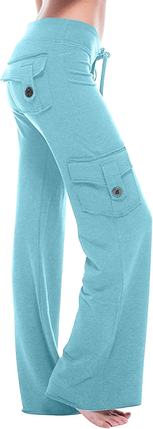 Cargo Yoga Pants with Pockets for Women Slim Fit Tight Barely Flare Leg Pants Stretch Athletic Workout Gym Pants