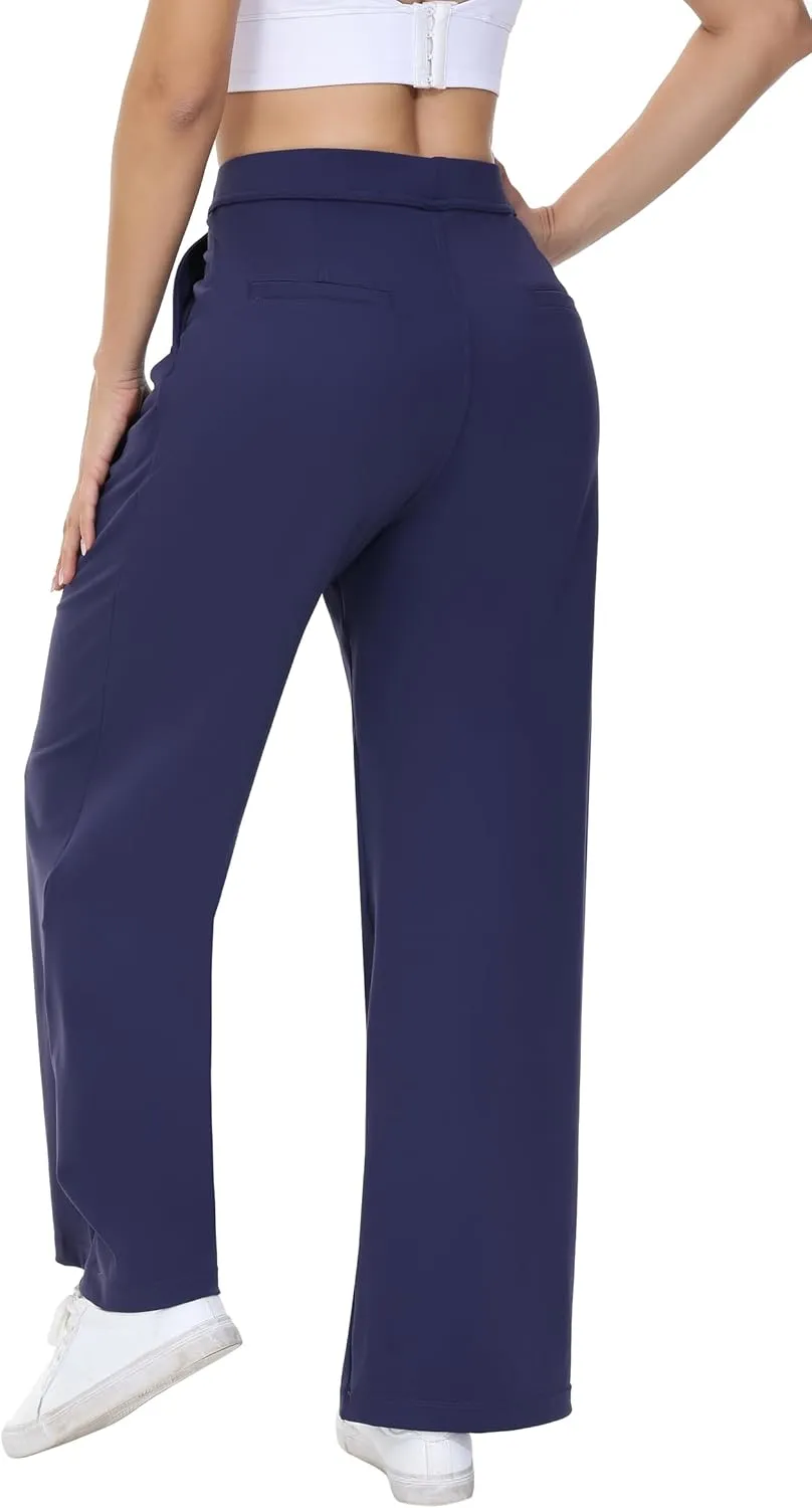 Comfy Dress Pants Women Work Office Business Casual Lounge Straight Leg Trousers with Pockets Yoga Trendy Slacks