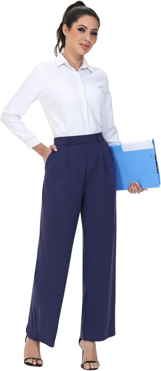 Comfy Dress Pants Women Work Office Business Casual Lounge Straight Leg Trousers with Pockets Yoga Trendy Slacks