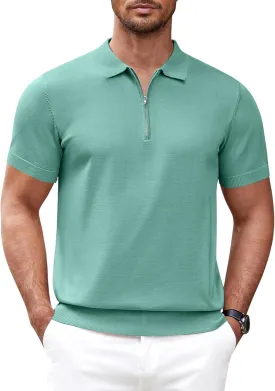 COOFANDY Men's Zipper Polo Shirt Casual Knit Short Sleeve Polo T Shirt Classic Fit Shirts