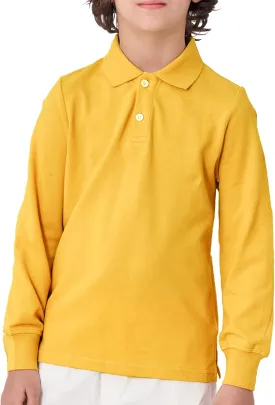 CUNYI Boys Polo Shirt Long Sleeve Cotton School Uniform Shirt Pique Tee Kids Golf Tops
