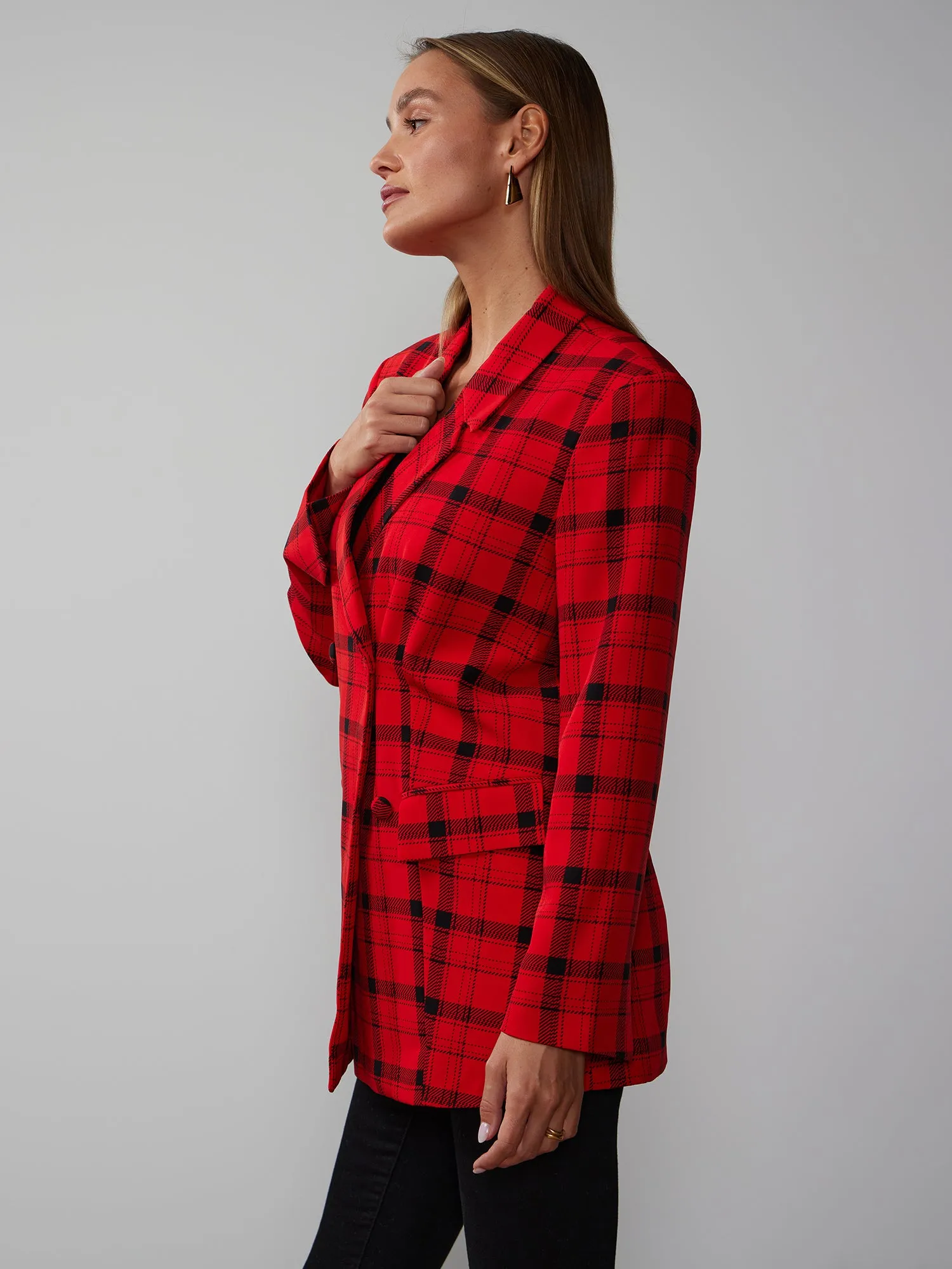 Double Breasted Plaid Blazer