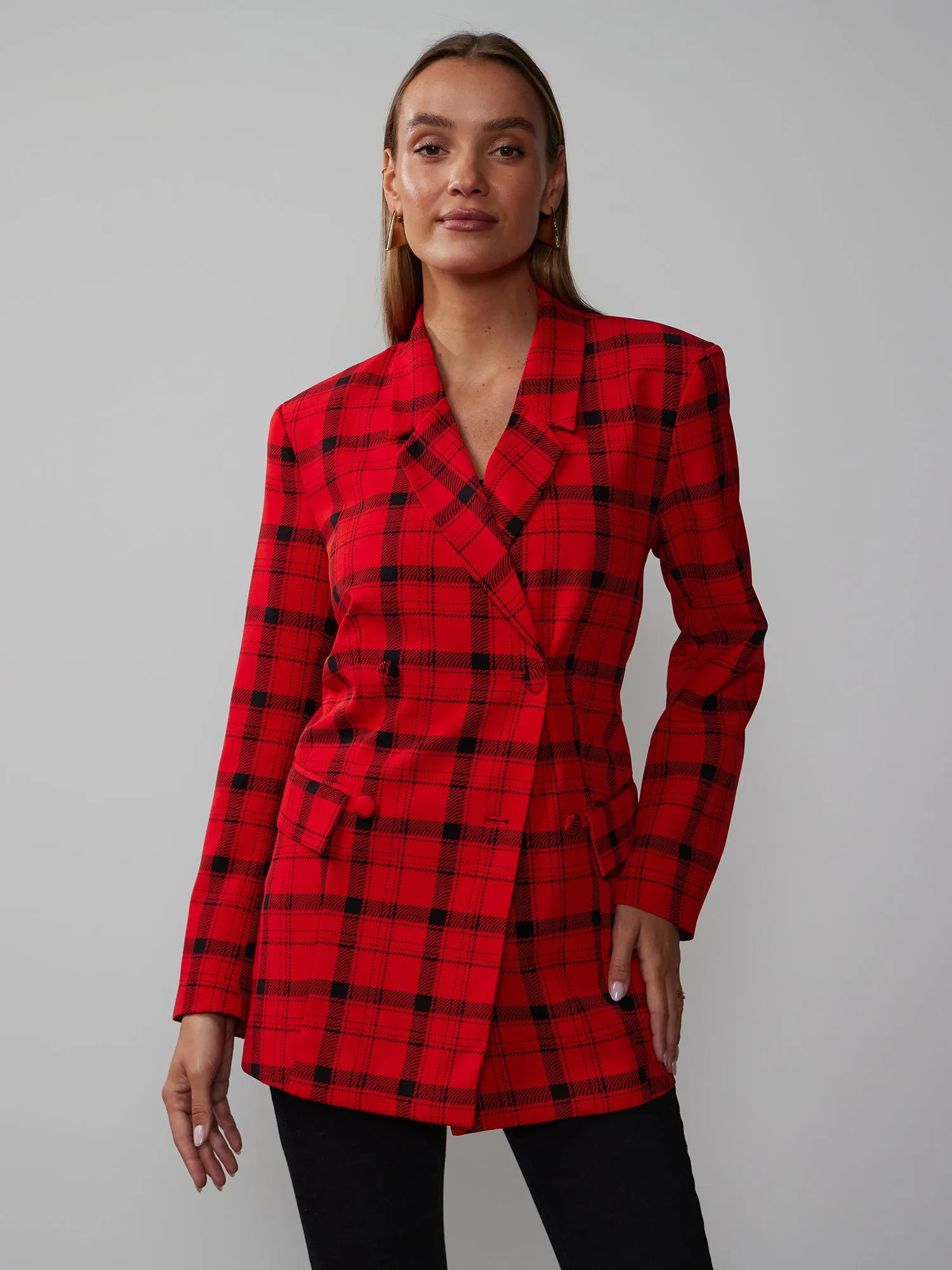 Double Breasted Plaid Blazer